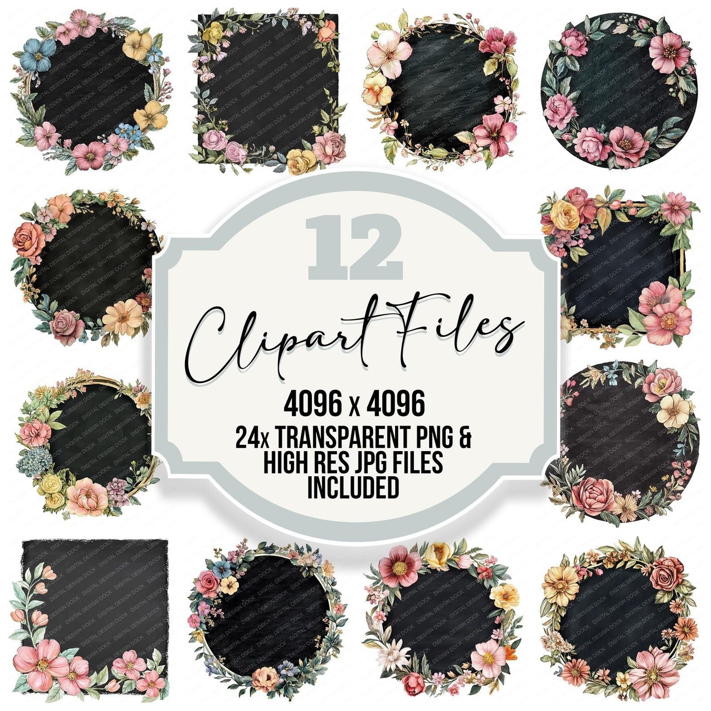 Vintage Floral Chalkboard Clipart Set (DDD006857)
