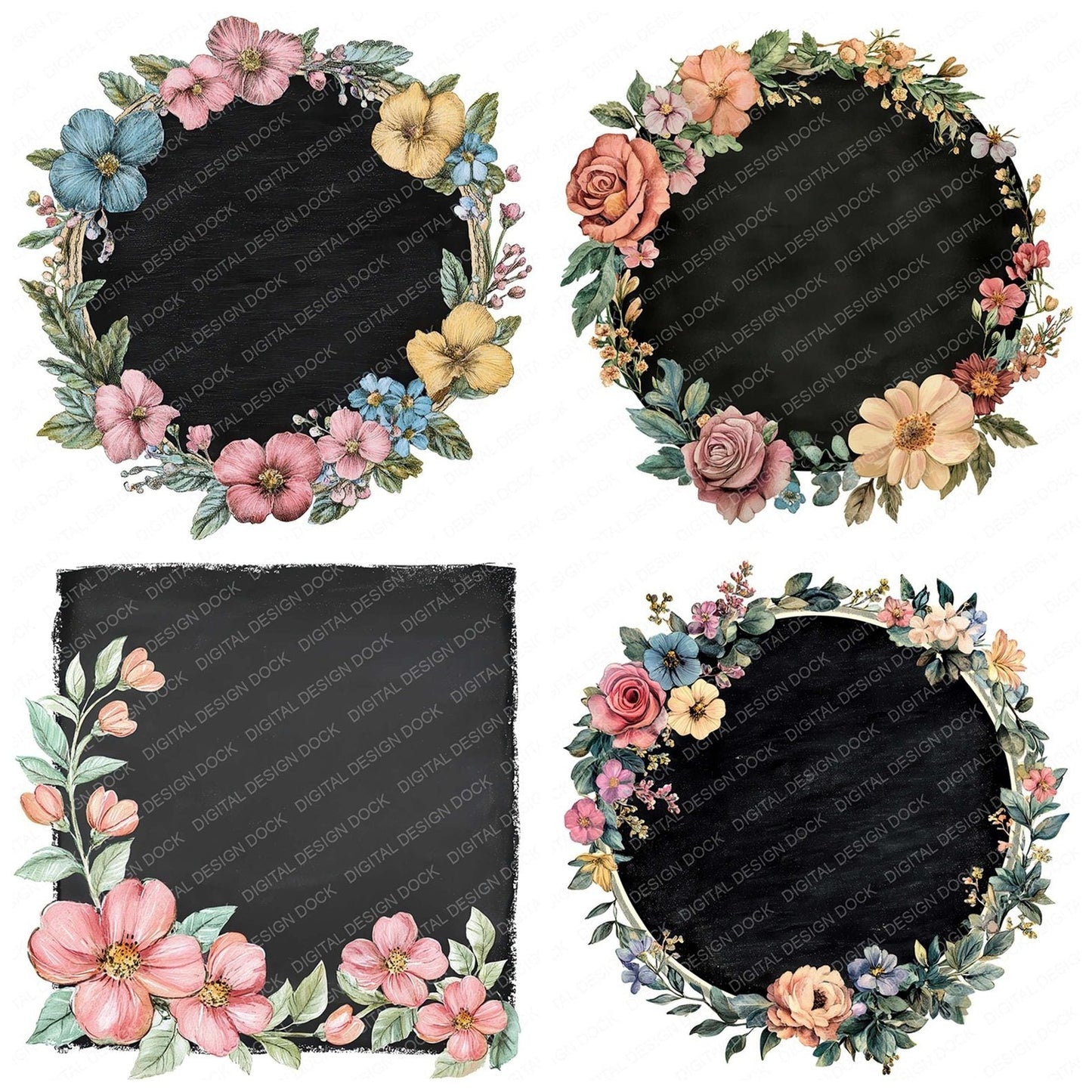 Vintage Floral Chalkboard Clipart Set (DDD006857)