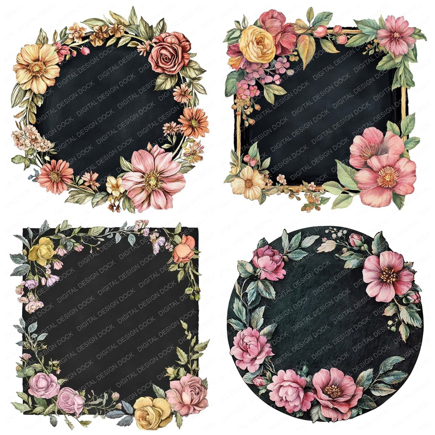 Vintage Floral Chalkboard Clipart Set (DDD006857)