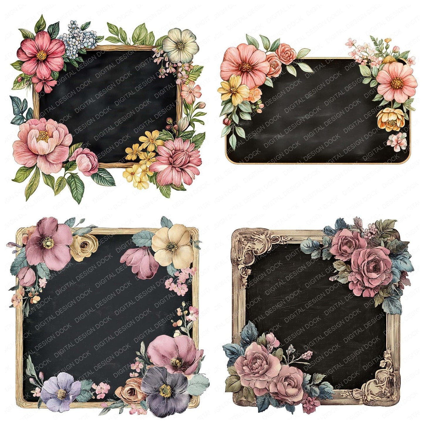 Vintage Floral Chalkboard Clipart Set (DDD006858)