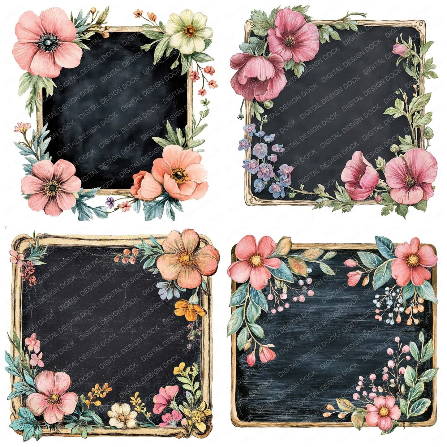 Vintage Floral Chalkboard Clipart Set (DDD006858)