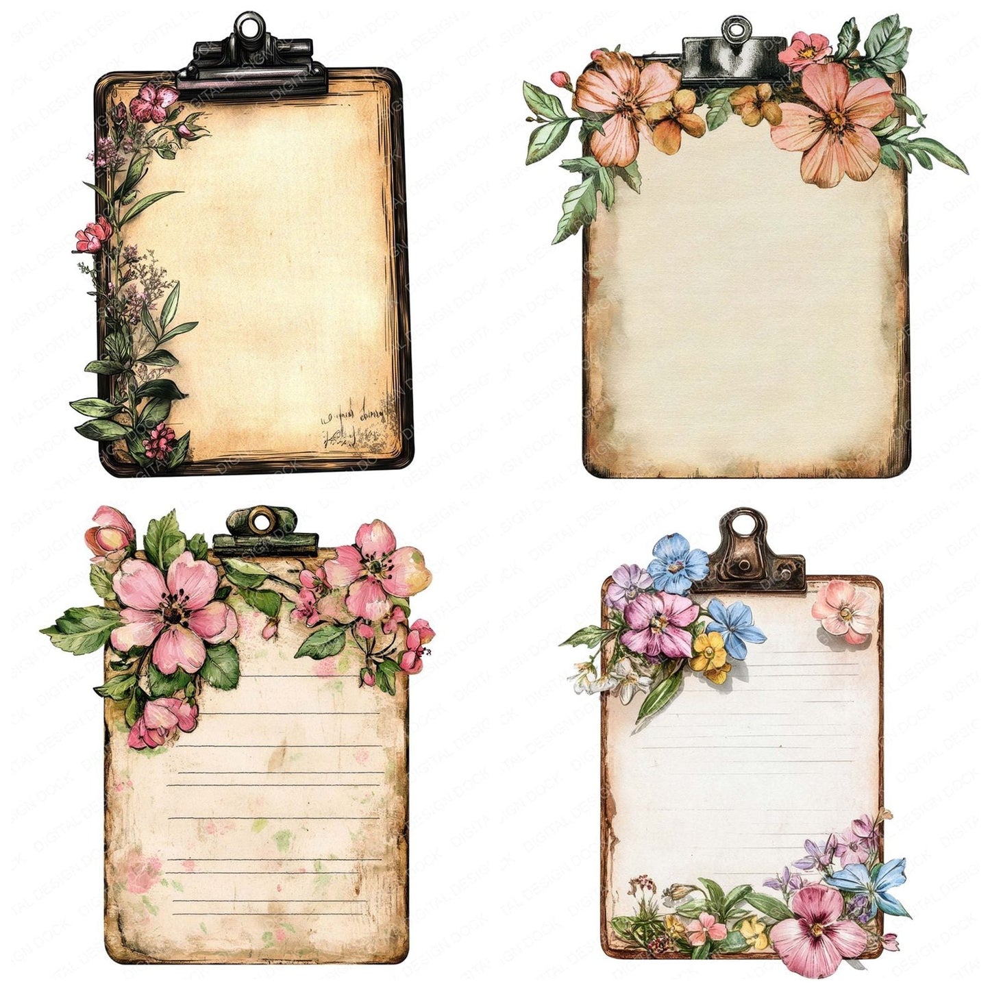 Vintage Floral Clipboard Clipart Set (DDD006859)