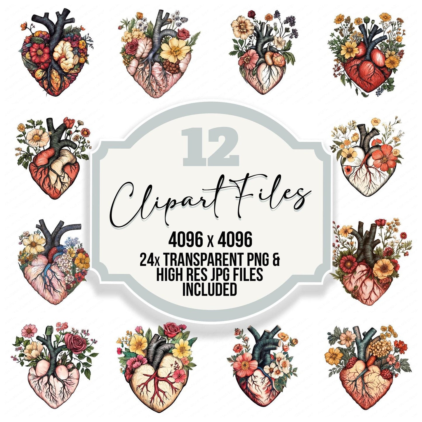 Vintage Floral Human Heart Clipart Set (DDD006862)