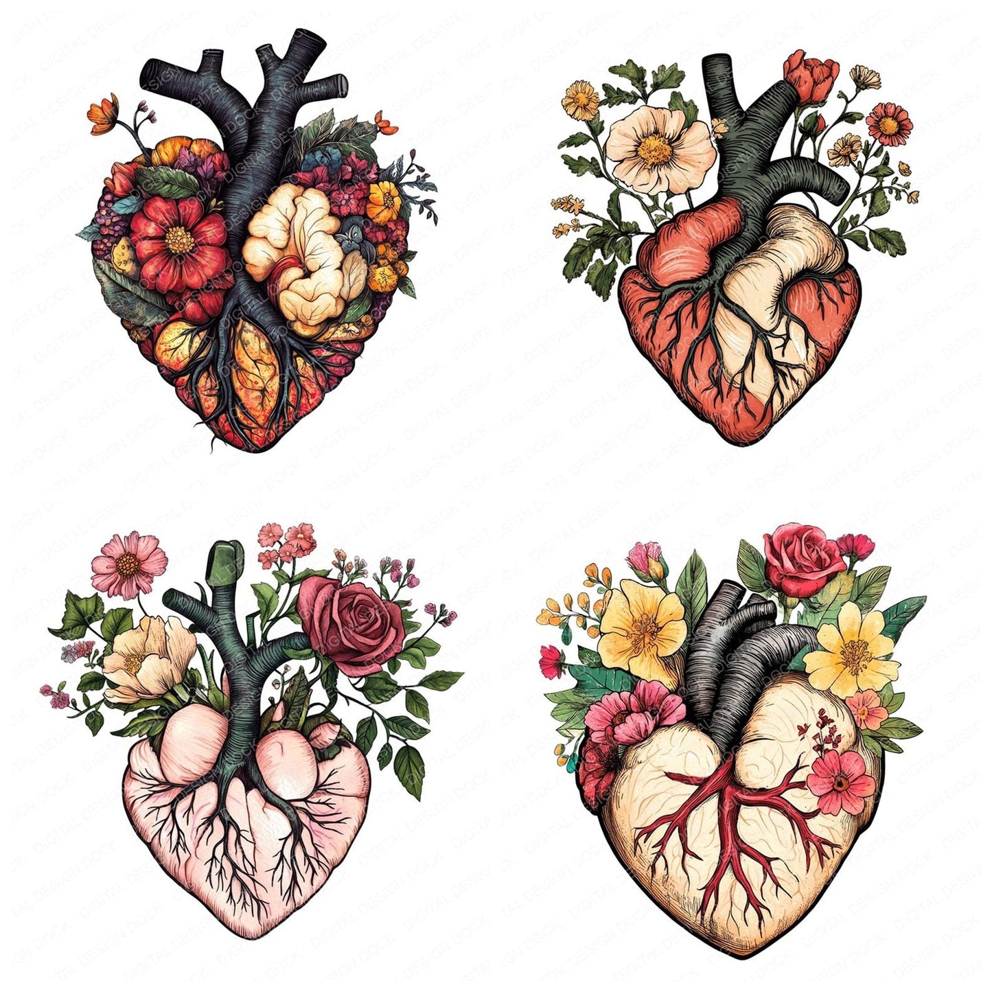 Vintage Floral Human Heart Clipart Set (DDD006862)