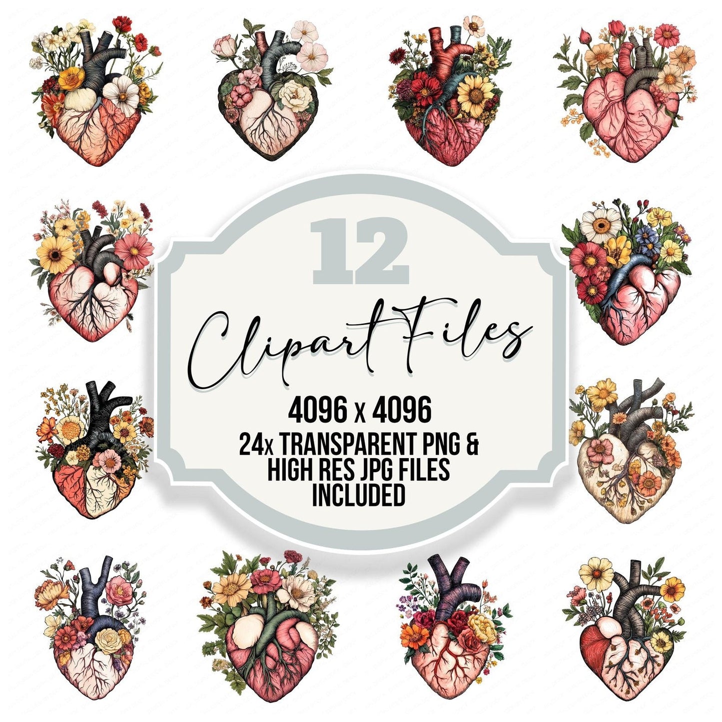 Vintage Floral Human Heart Clipart Set (DDD006863)