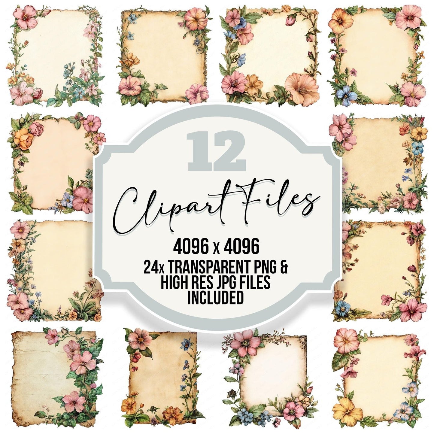 Vintage Floral Notice Board Clipart Set (DDD006865)
