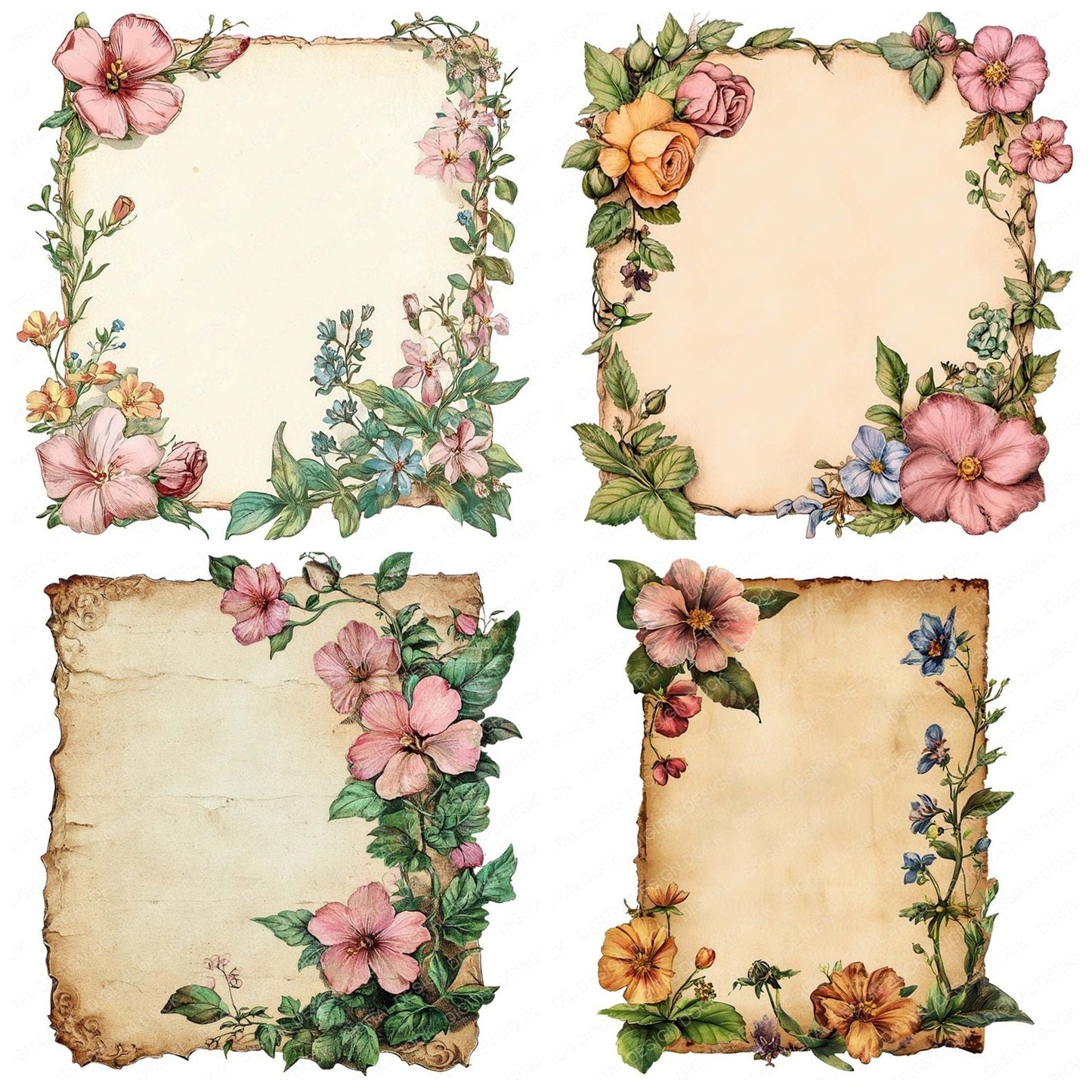 Vintage Floral Notice Board Clipart Set (DDD006865)