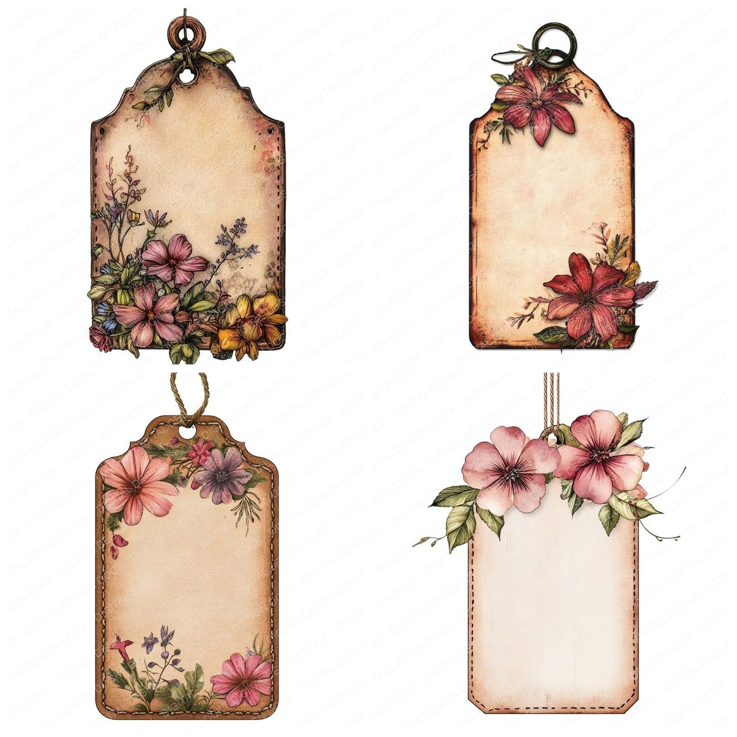 Vintage Floral Sign Tag Clipart Set (DDD006867)