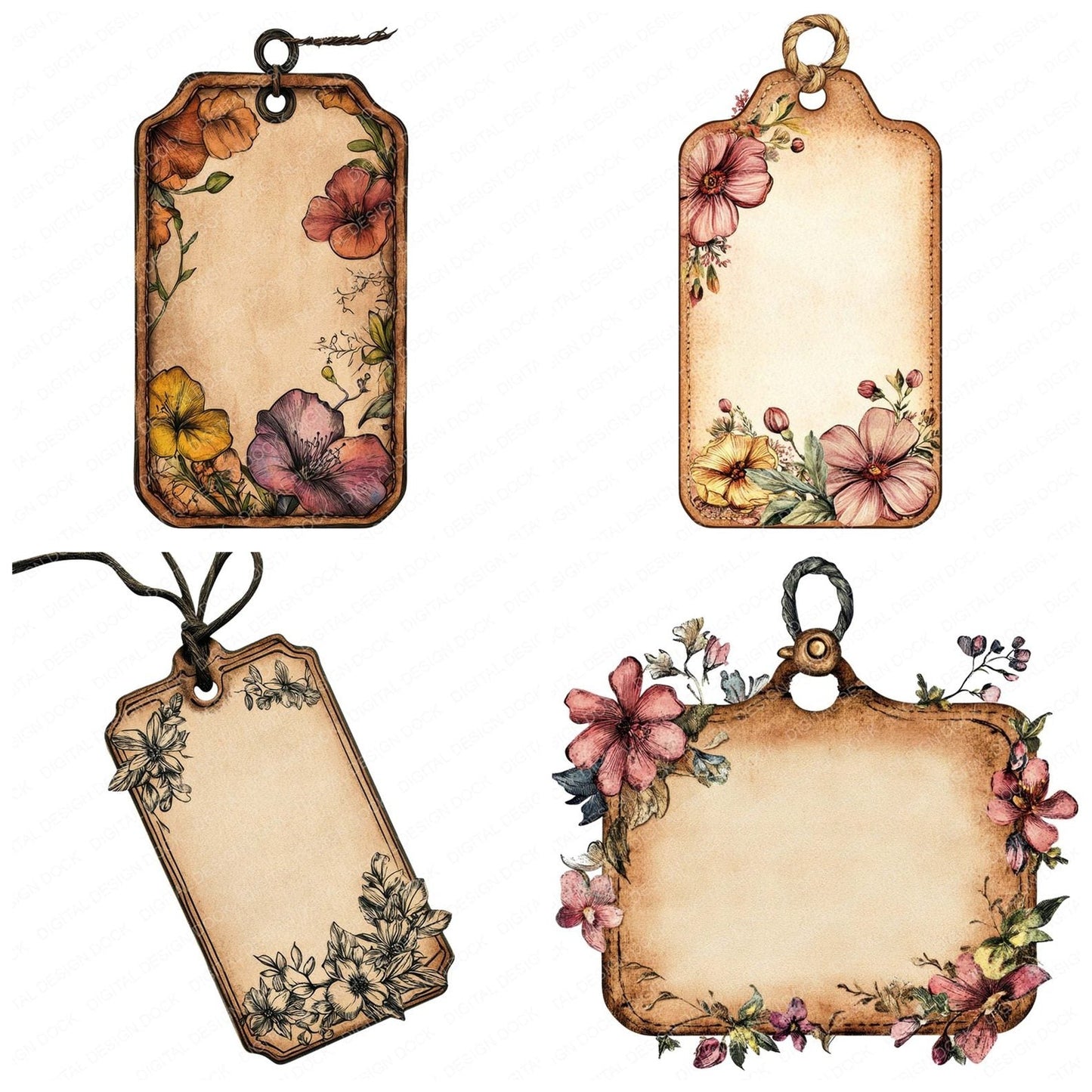 Vintage Floral Sign Tag Clipart Set (DDD006867)