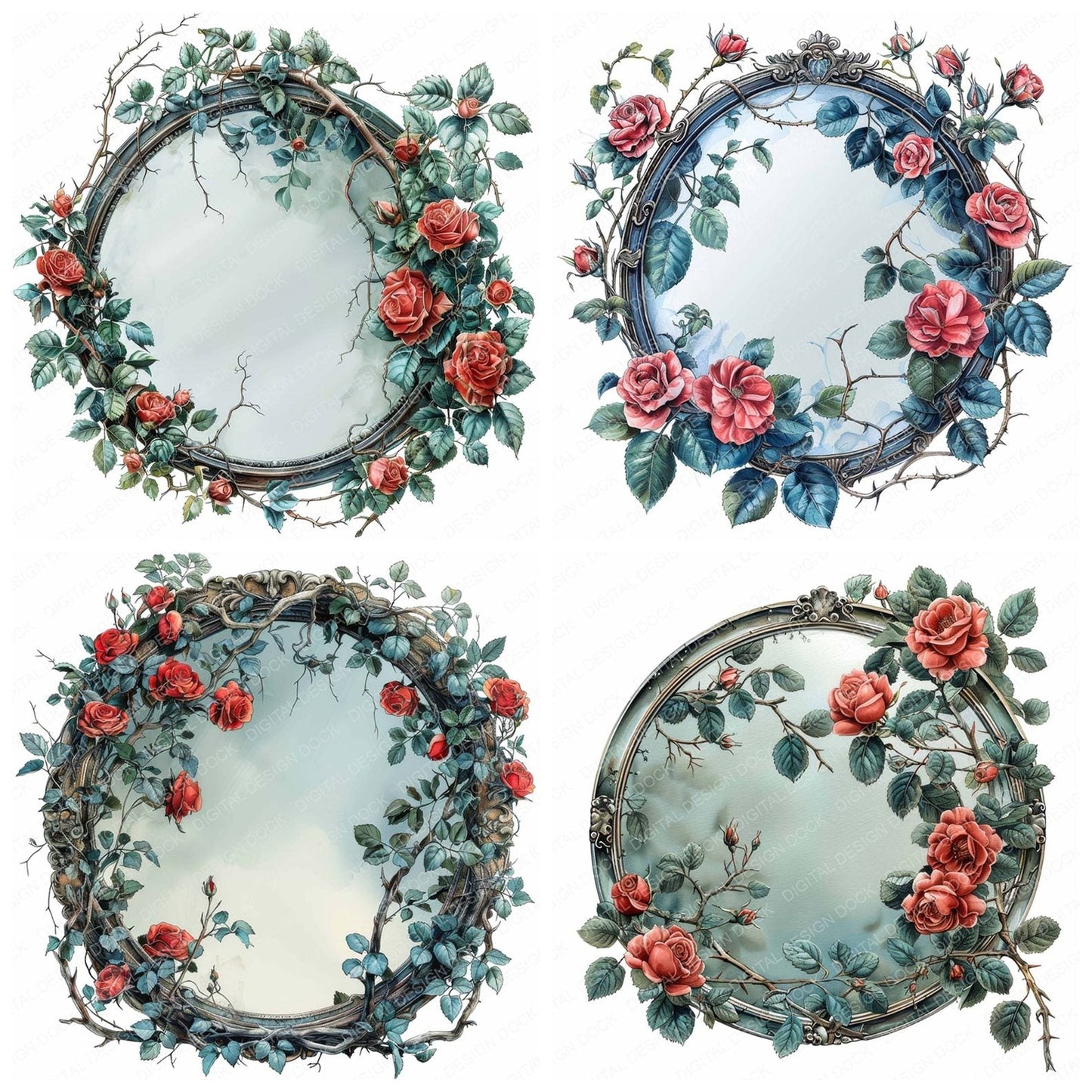 Vintage Floral Vanity Mirror Clipart Set (DDD006868)