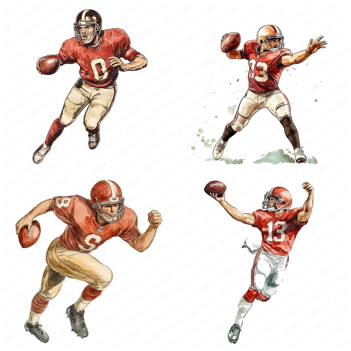 Vintage Football Player Clipart Set (DDD006869)