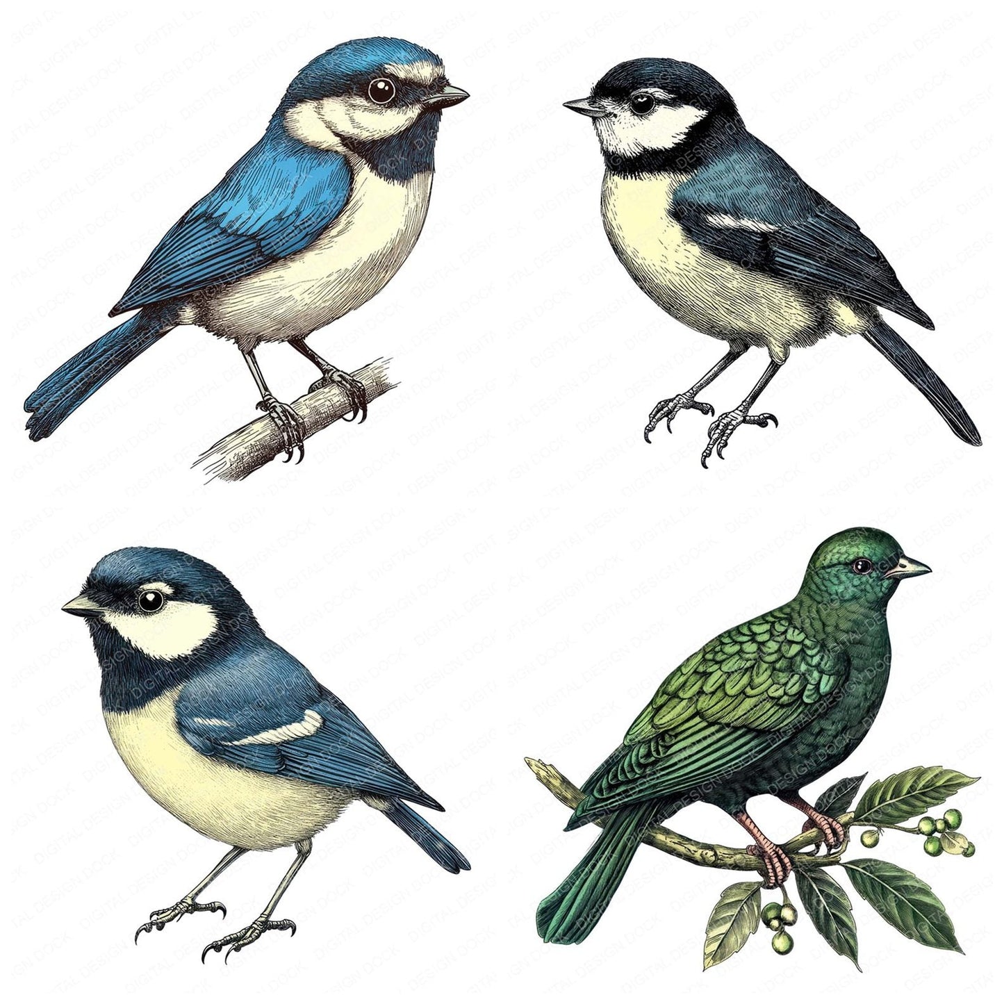 Vintage Garden Birds Clipart Set (DDD006873)