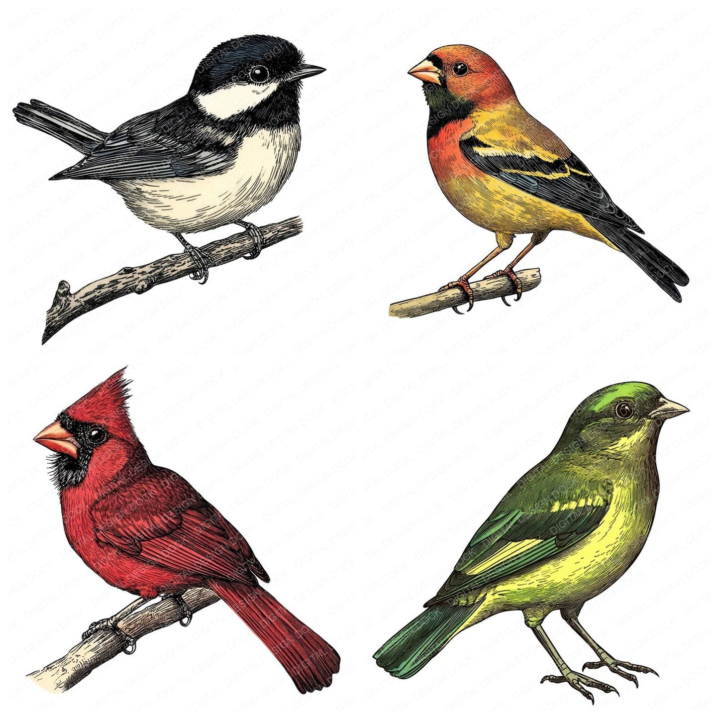 Vintage Garden Birds Clipart Set (DDD006873)
