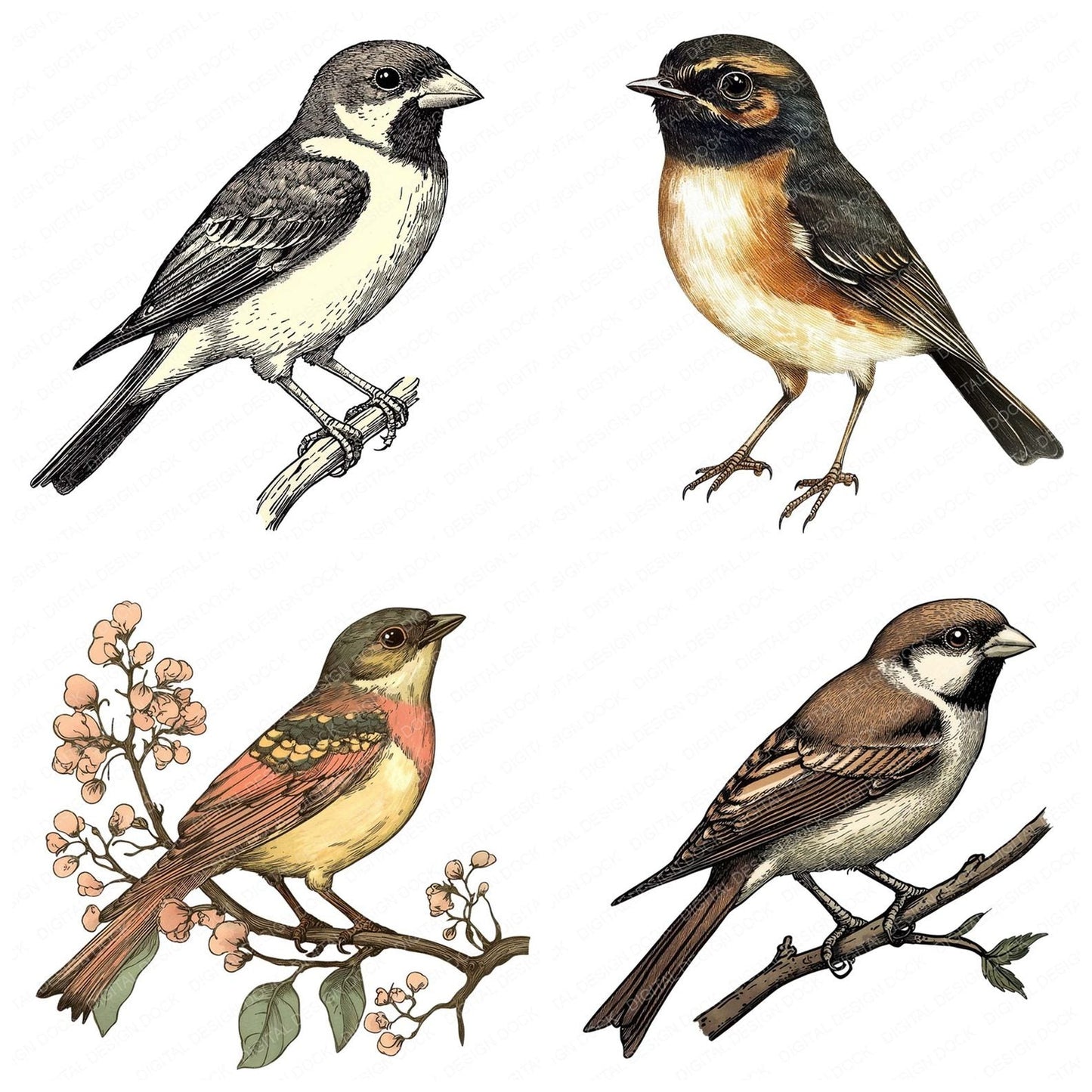 Vintage Garden Birds Clipart Set (DDD006874)