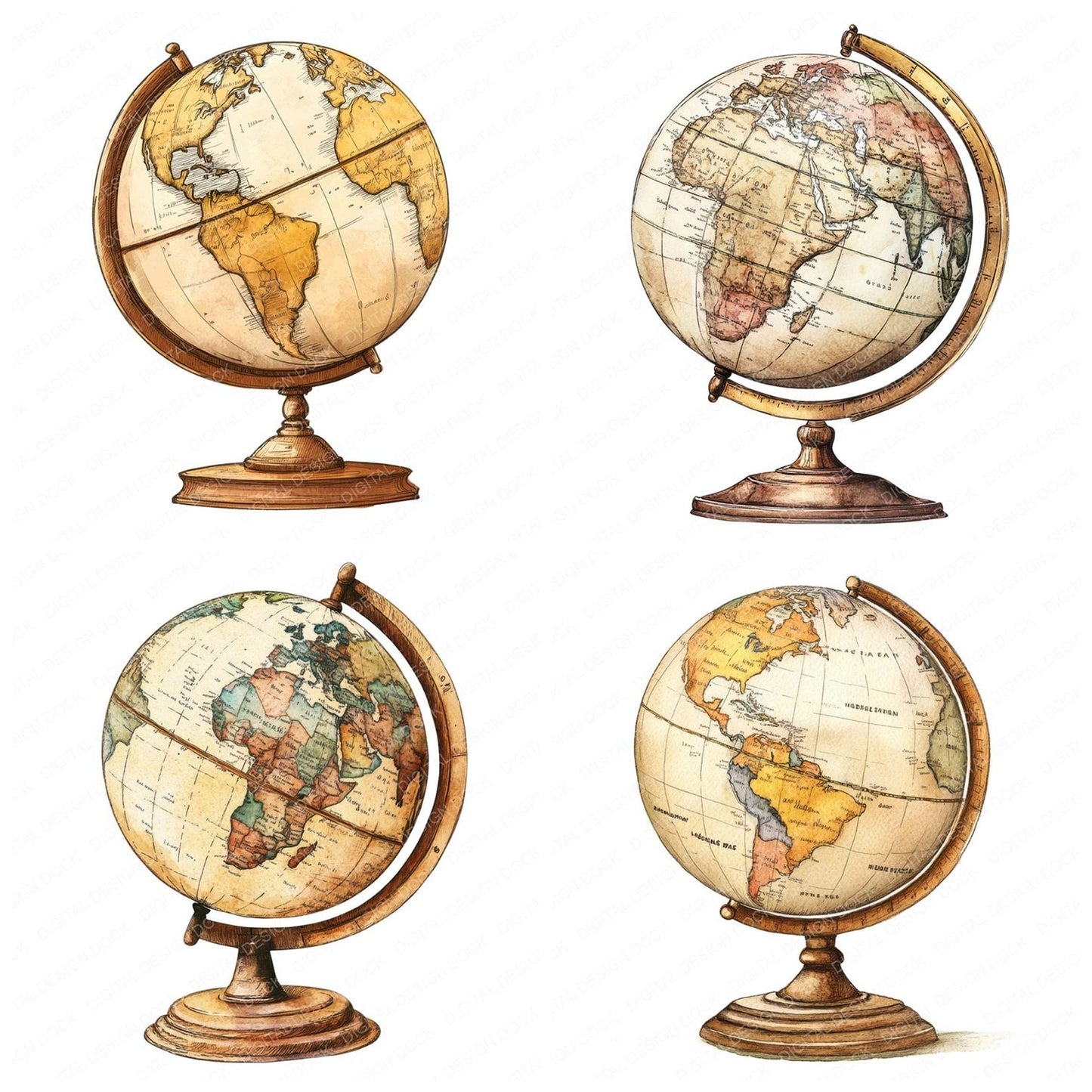 Vintage Globe Clipart Set (DDD006875)