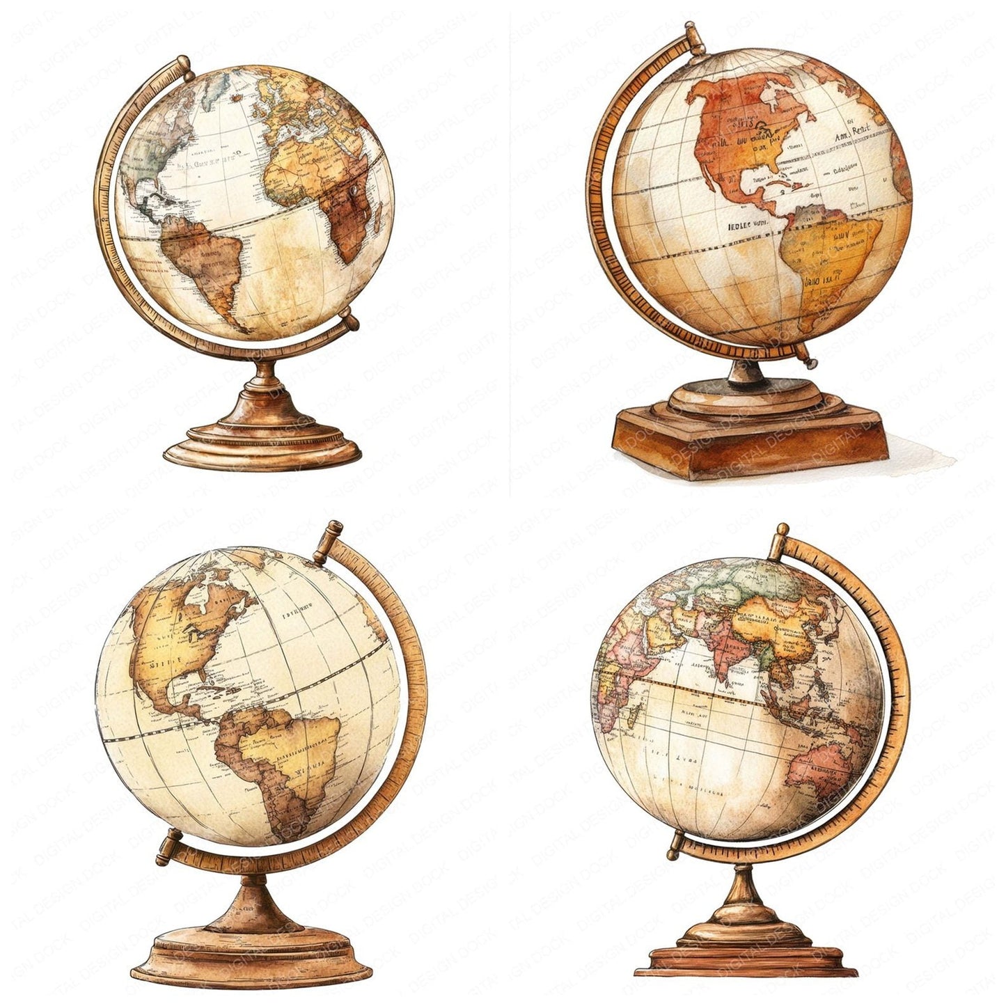 Vintage Globe Clipart Set (DDD006875)