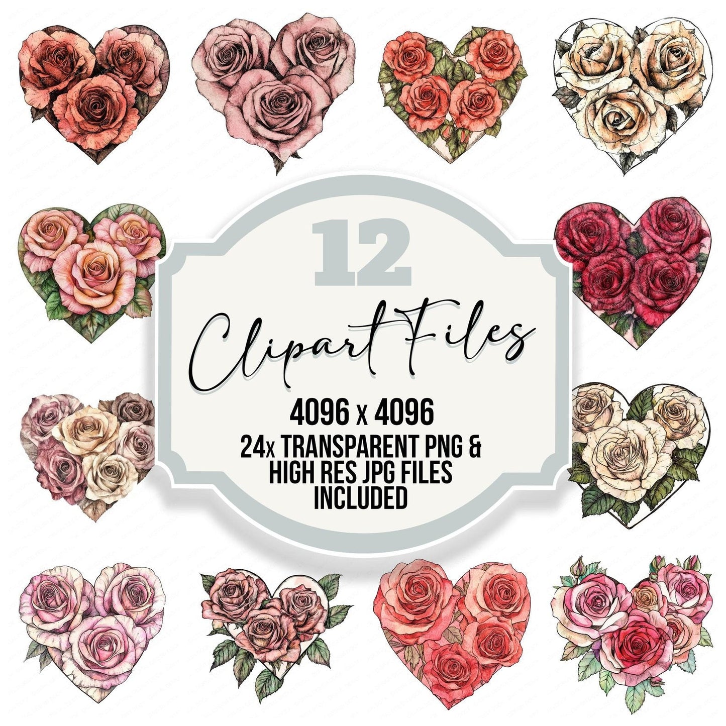 Vintage Heart Shaped Roses Clipart Set (DDD006879)