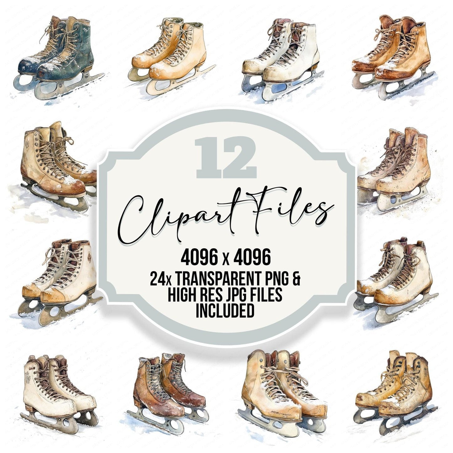 Vintage Ice Skates on Snow Clipart Set (DDD006881)