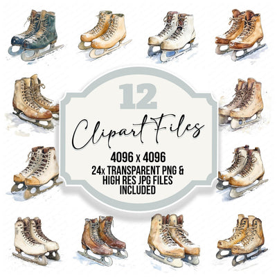 Vintage Ice Skates on Snow Clipart Set (DDD006881)