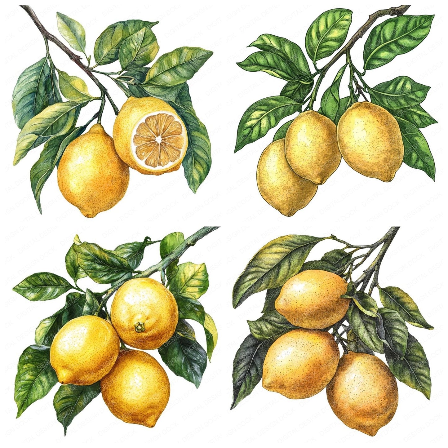 Vintage Lemons Watercolour Clipart Set (DDD006886)