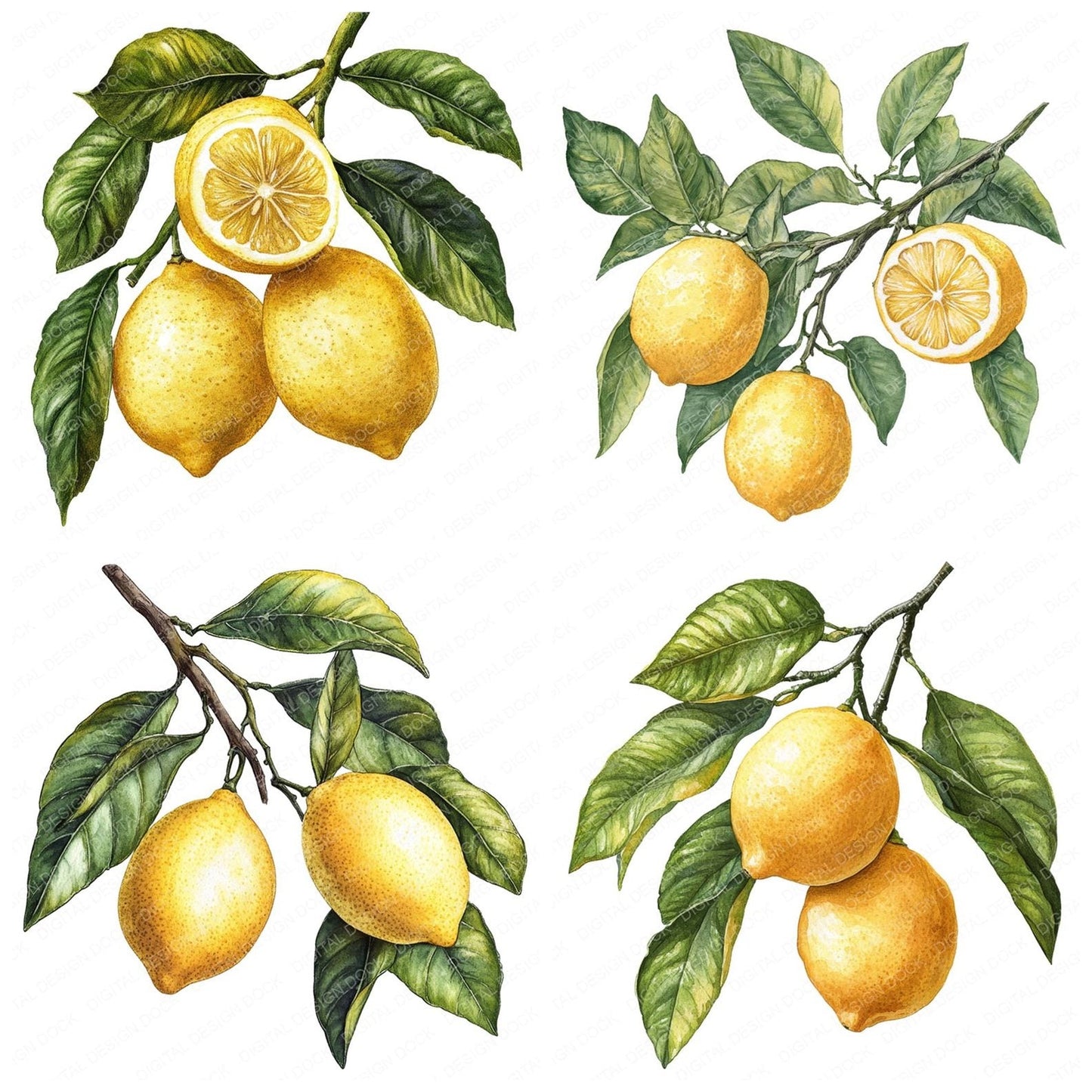 Vintage Lemons Watercolour Clipart Set (DDD006886)
