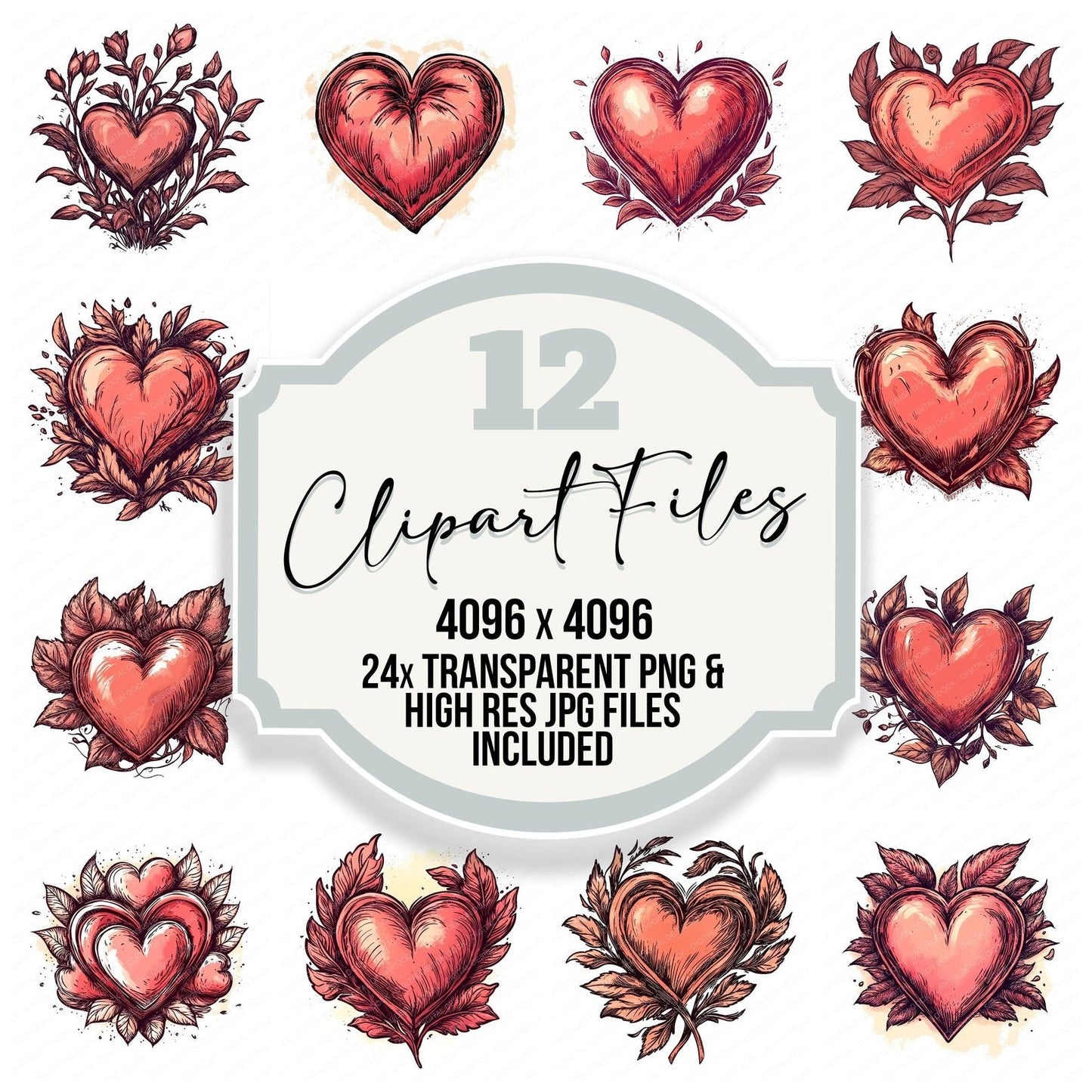 Vintage Love Heart Illustartion Clipart Set (DDD006887)