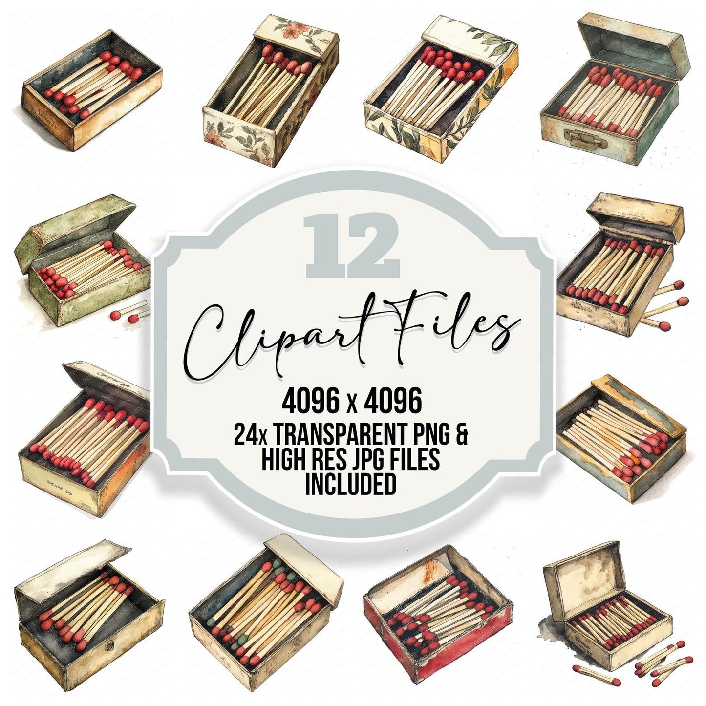 Vintage Matchbox and Matches Clipart Set (DDD006889)
