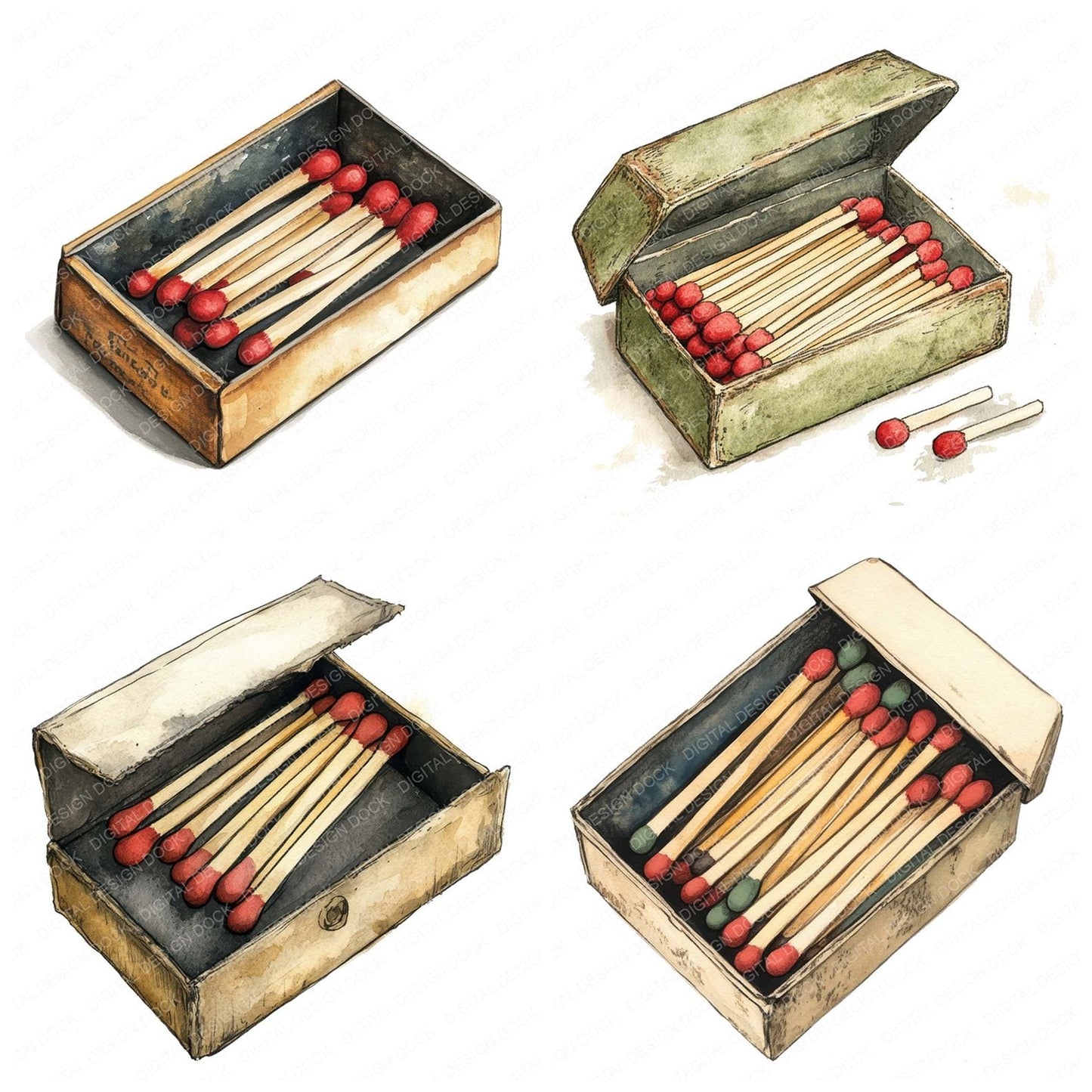 Vintage Matchbox and Matches Clipart Set (DDD006889)