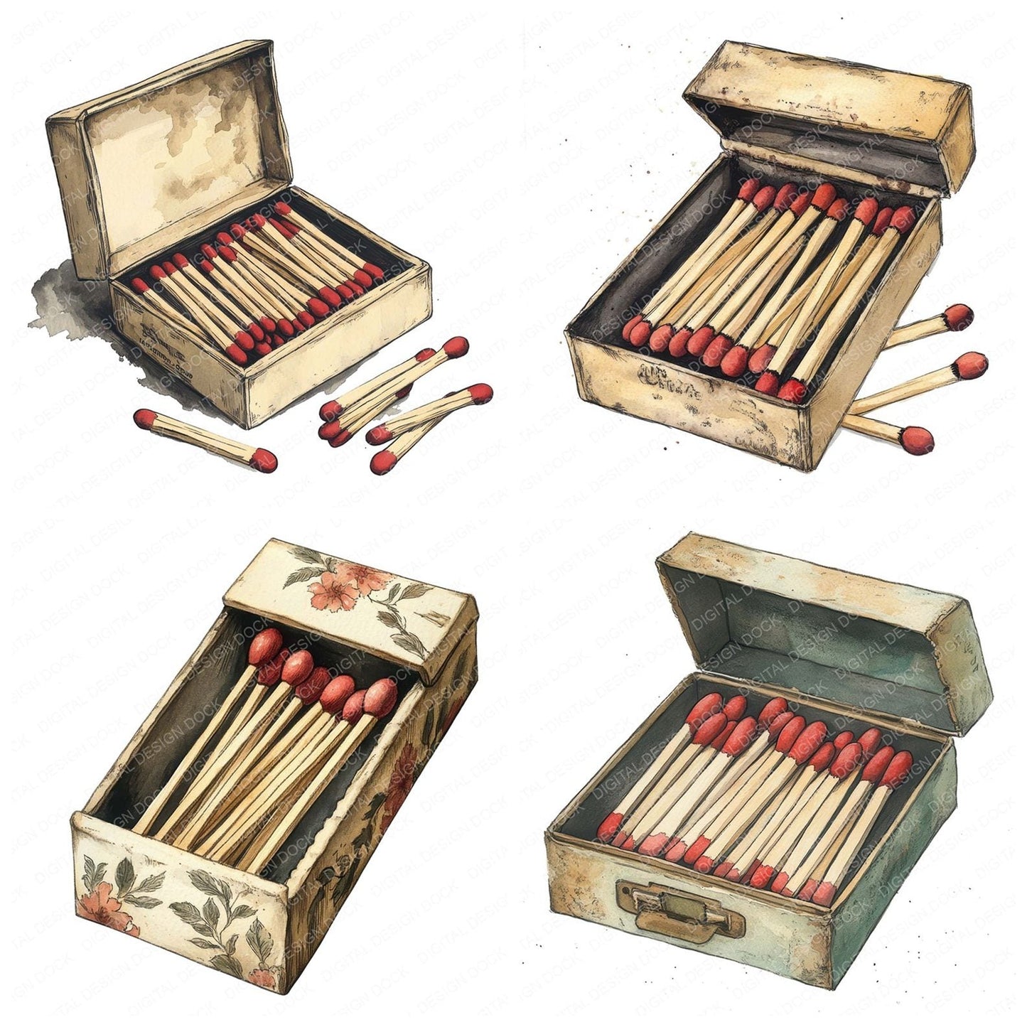 Vintage Matchbox and Matches Clipart Set (DDD006889)