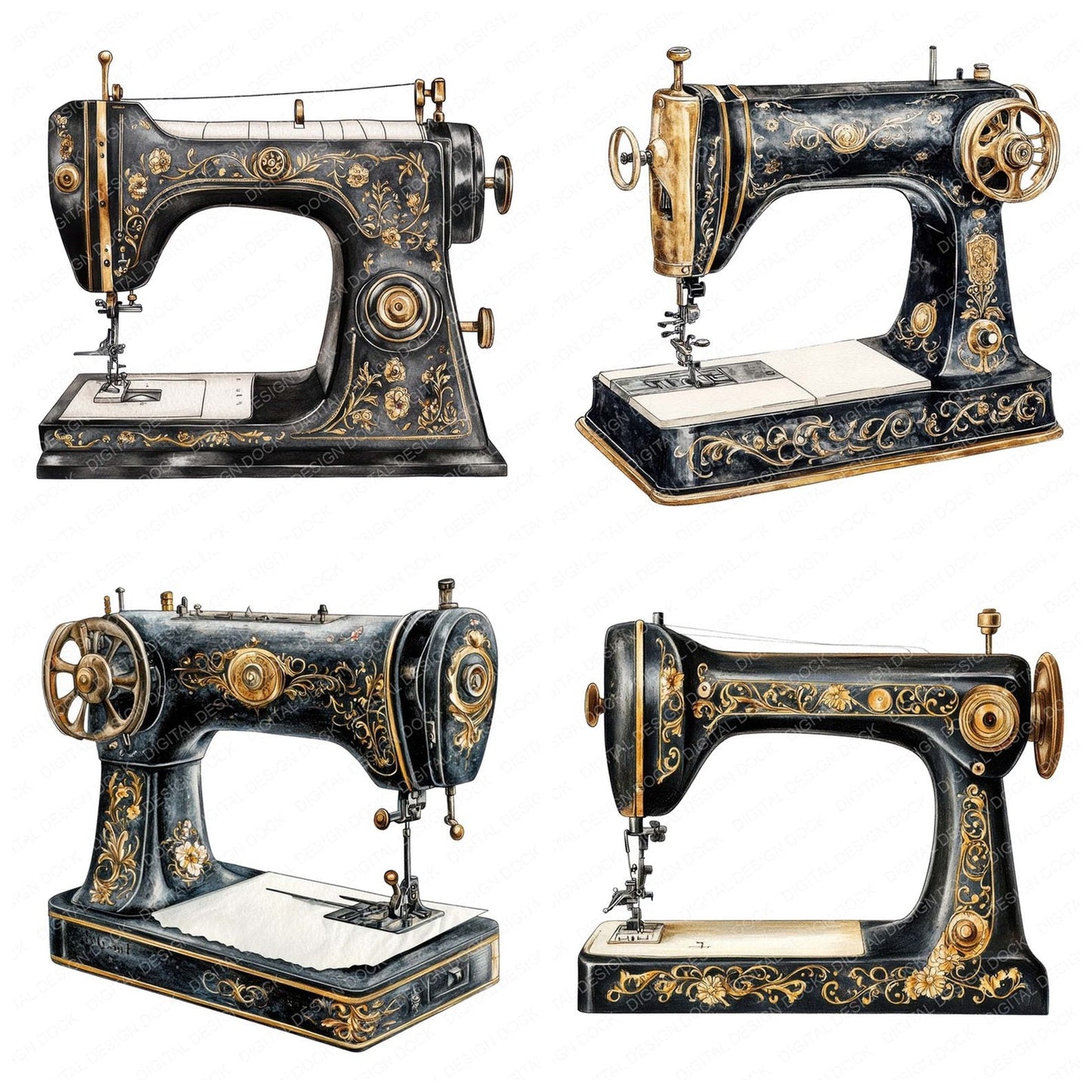 Vintage Ornate Sewing Machine Clipart Set (DDD006893)