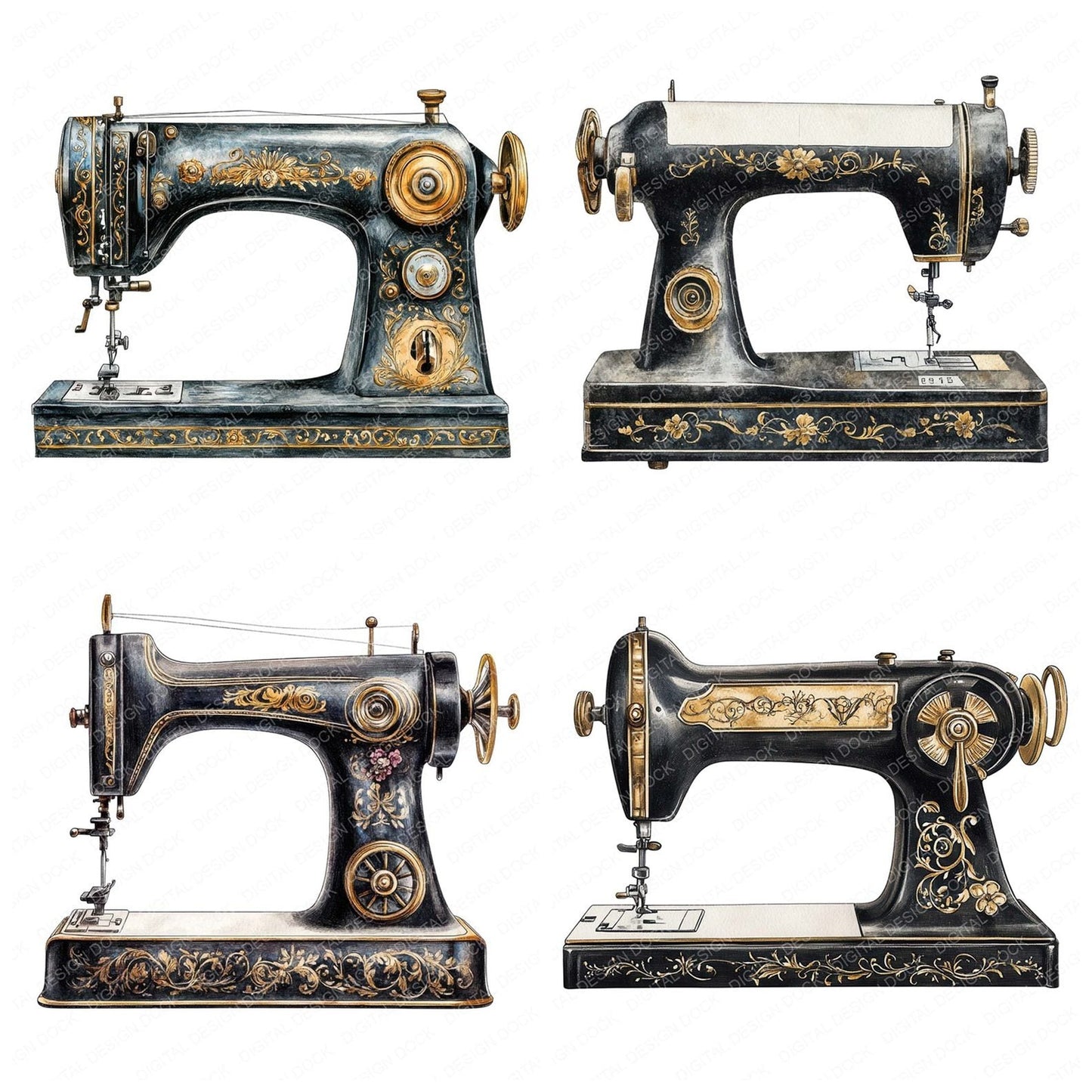 Vintage Ornate Sewing Machine Clipart Set (DDD006893)