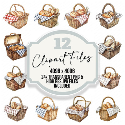 Vintage Picnic Basket clipart set cover showing the designs and file details