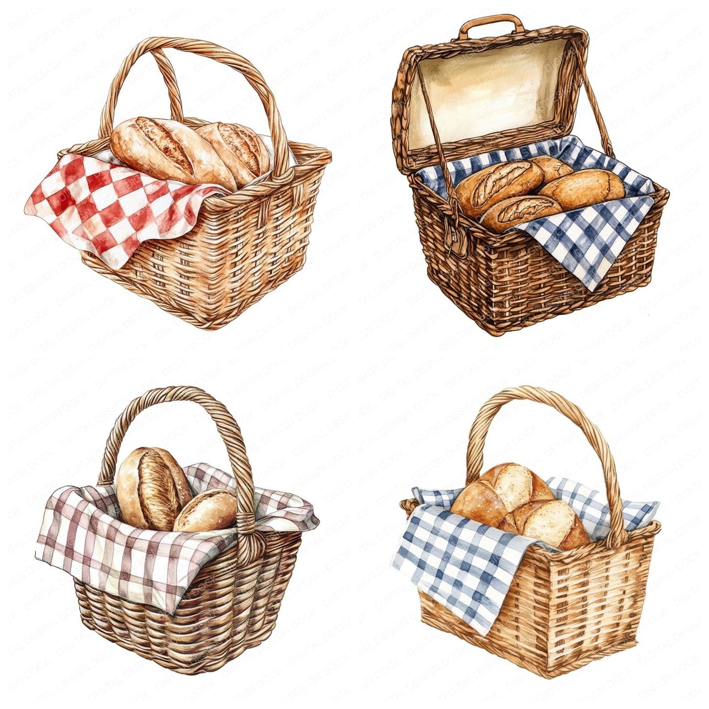 Vintage Picnic Basket Clipart Set (DDD006897)