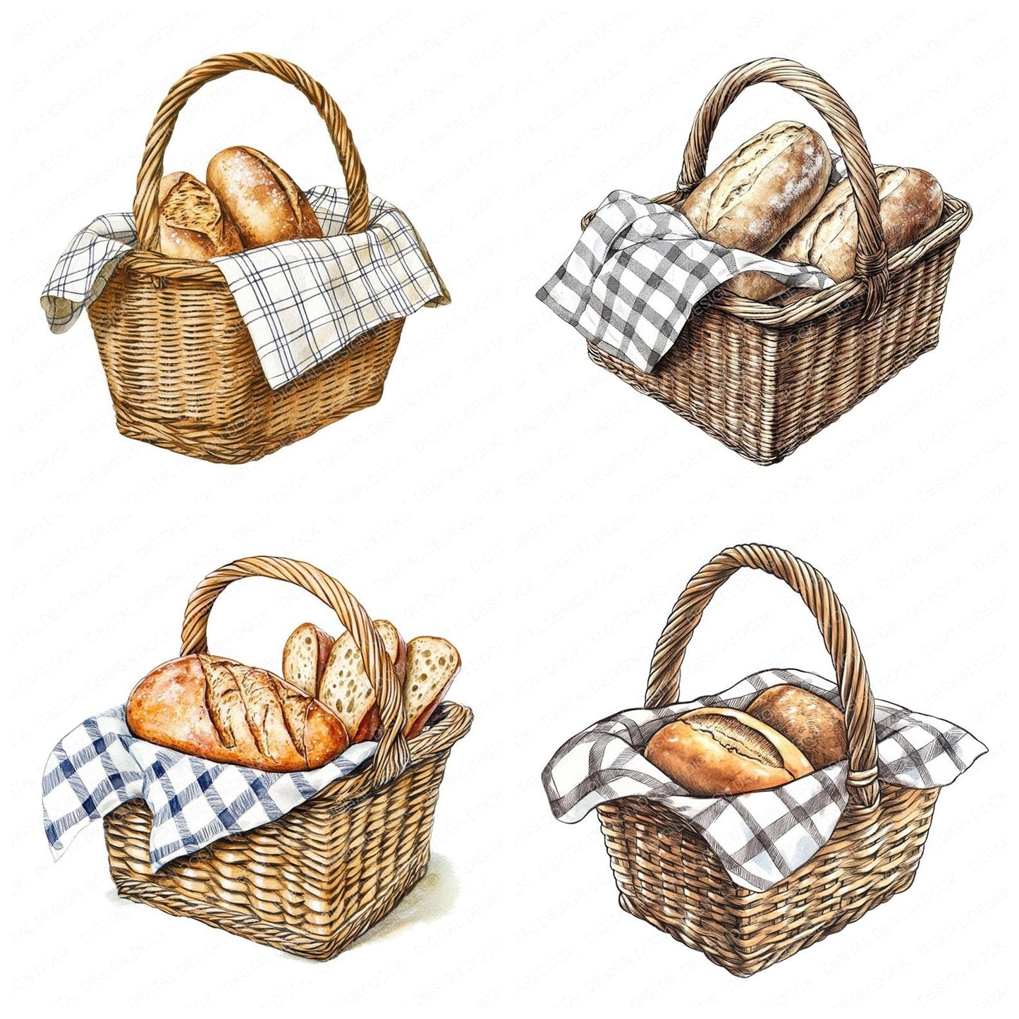 Vintage Picnic Basket Clipart Set (DDD006897)