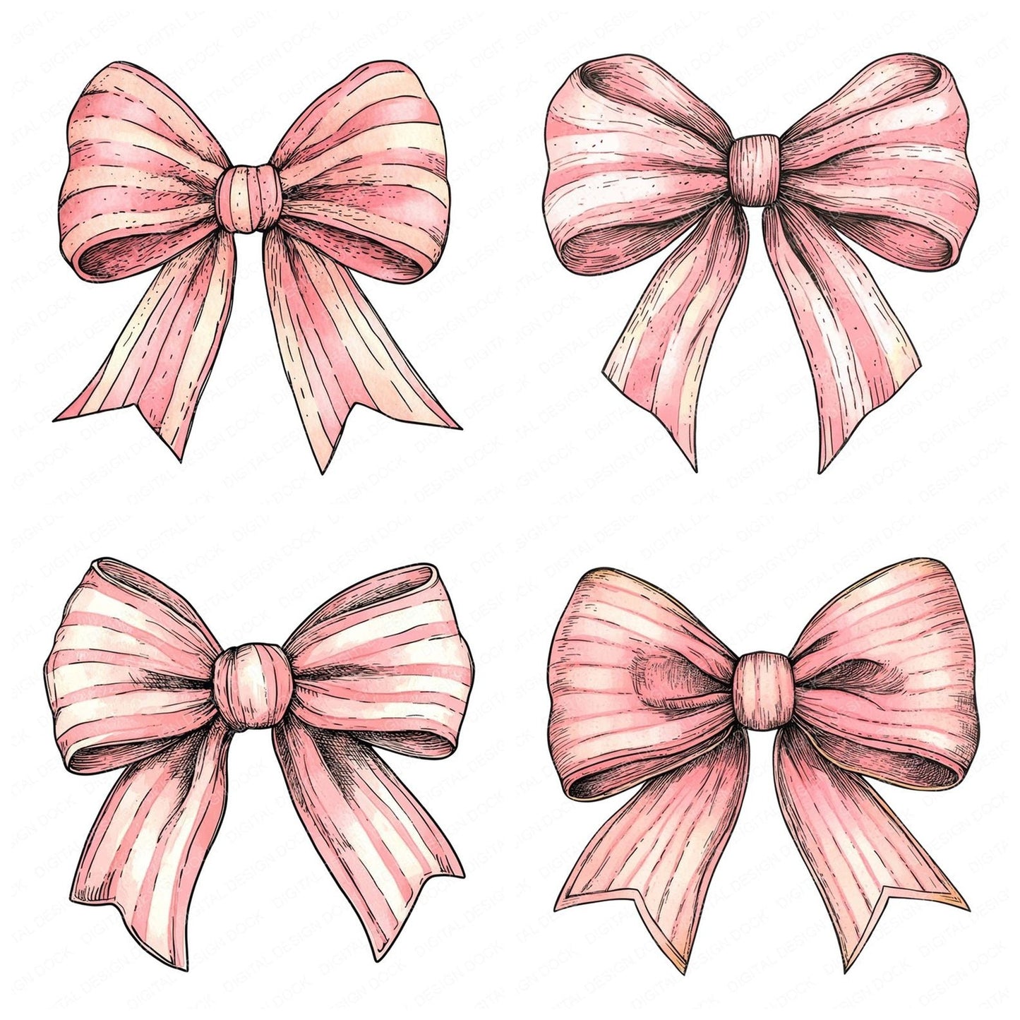 Vintage Pink Bow Clipart Set (DDD006899)