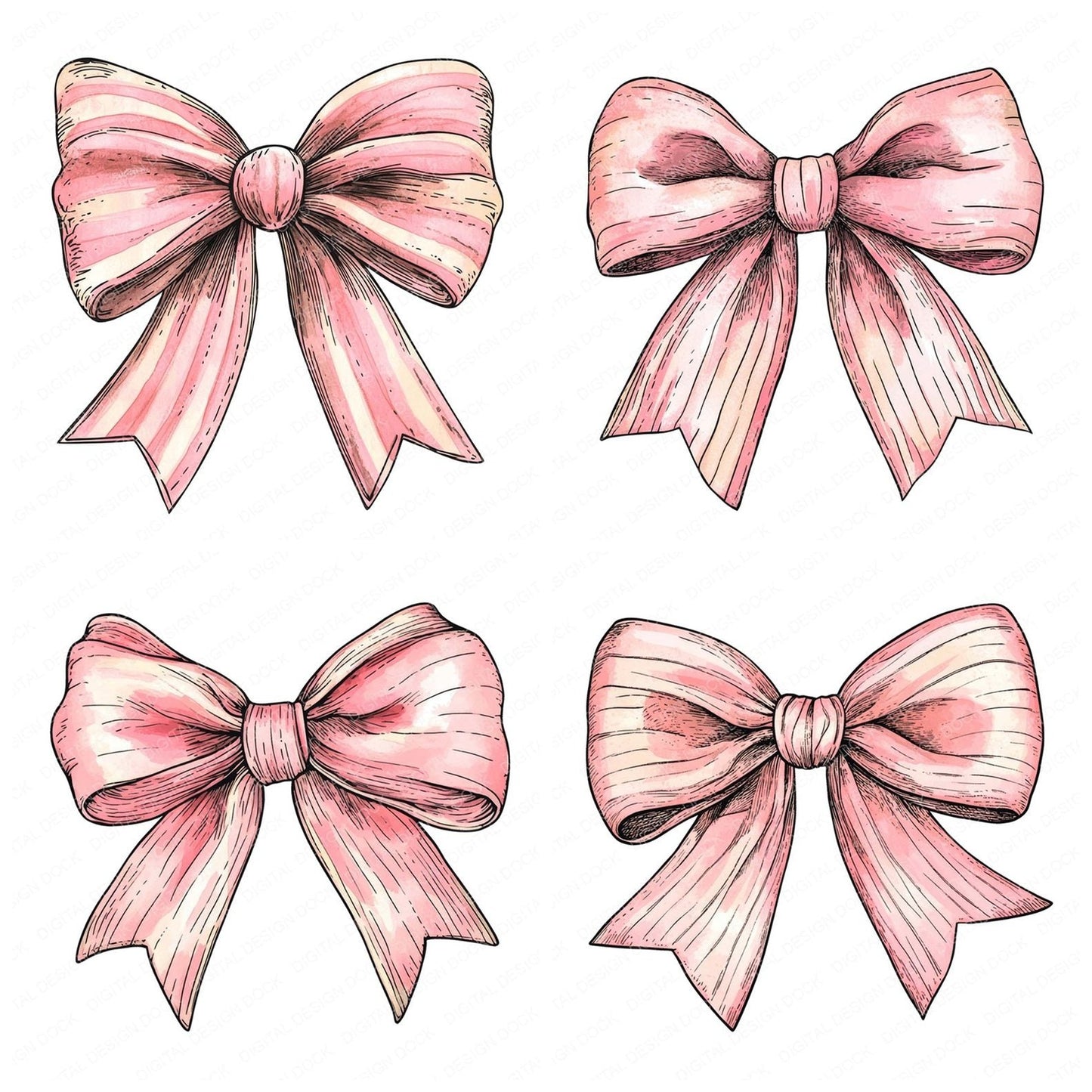 Vintage Pink Bow Clipart Set (DDD006899)