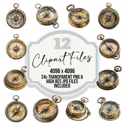 Vintage Pirate Compass clipart set cover showing the designs and file details