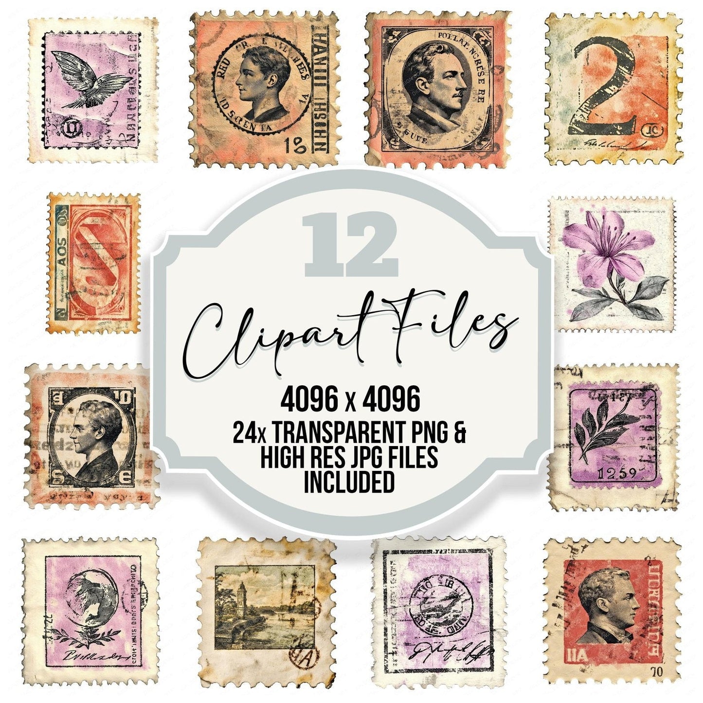 Vintage Postage Stamp Clipart Set (DDD006902)