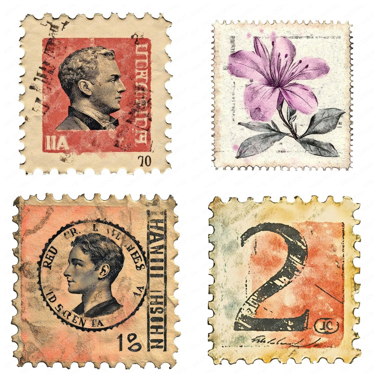 Vintage Postage Stamp Clipart Set (DDD006902)