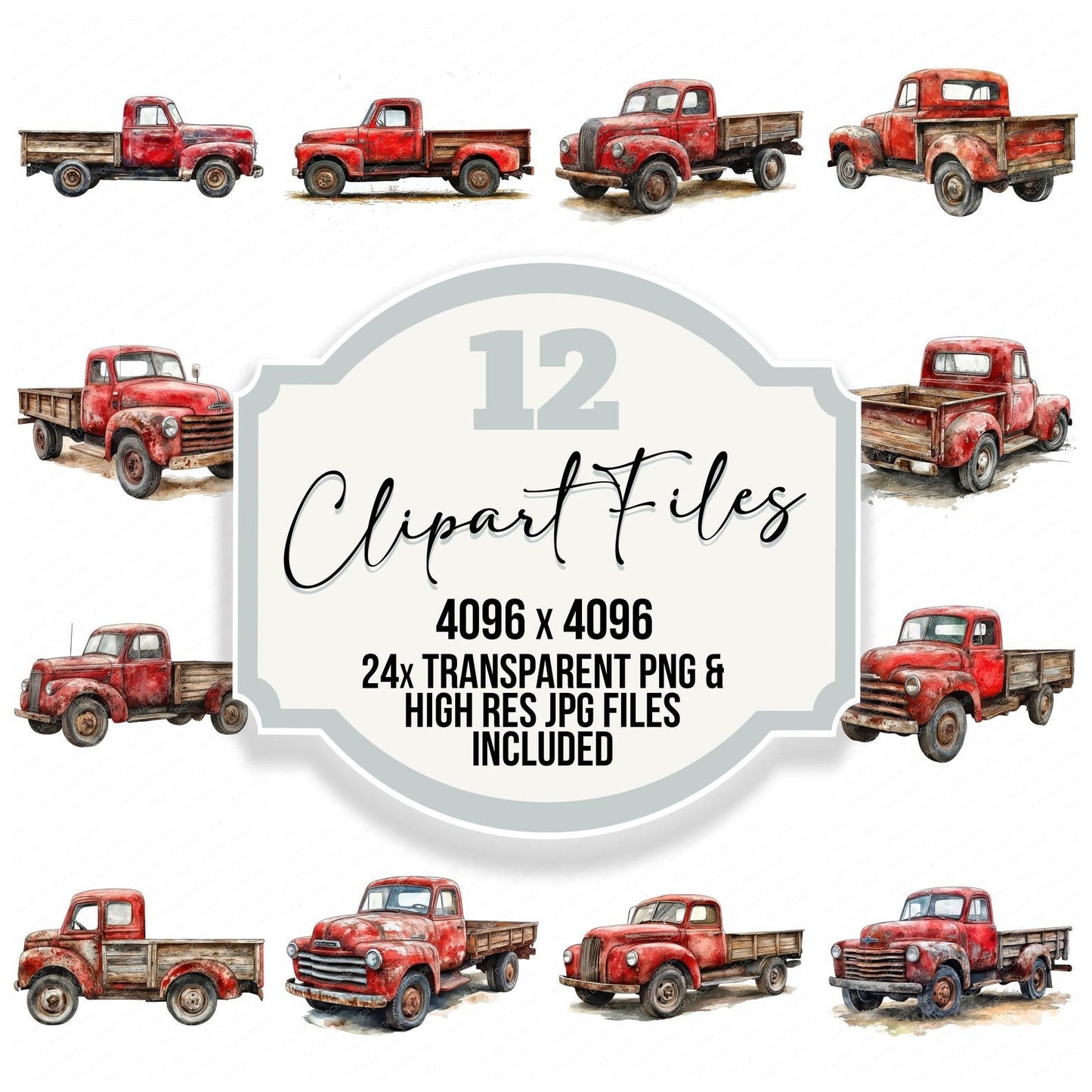 Vintage Red Pickup Clipart Set (DDD006909)