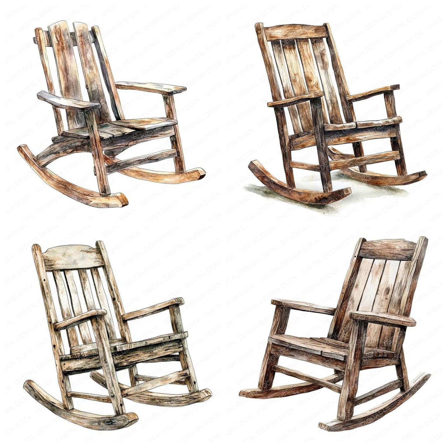 Vintage Rocking Chair Clipart Set (DDD006912)