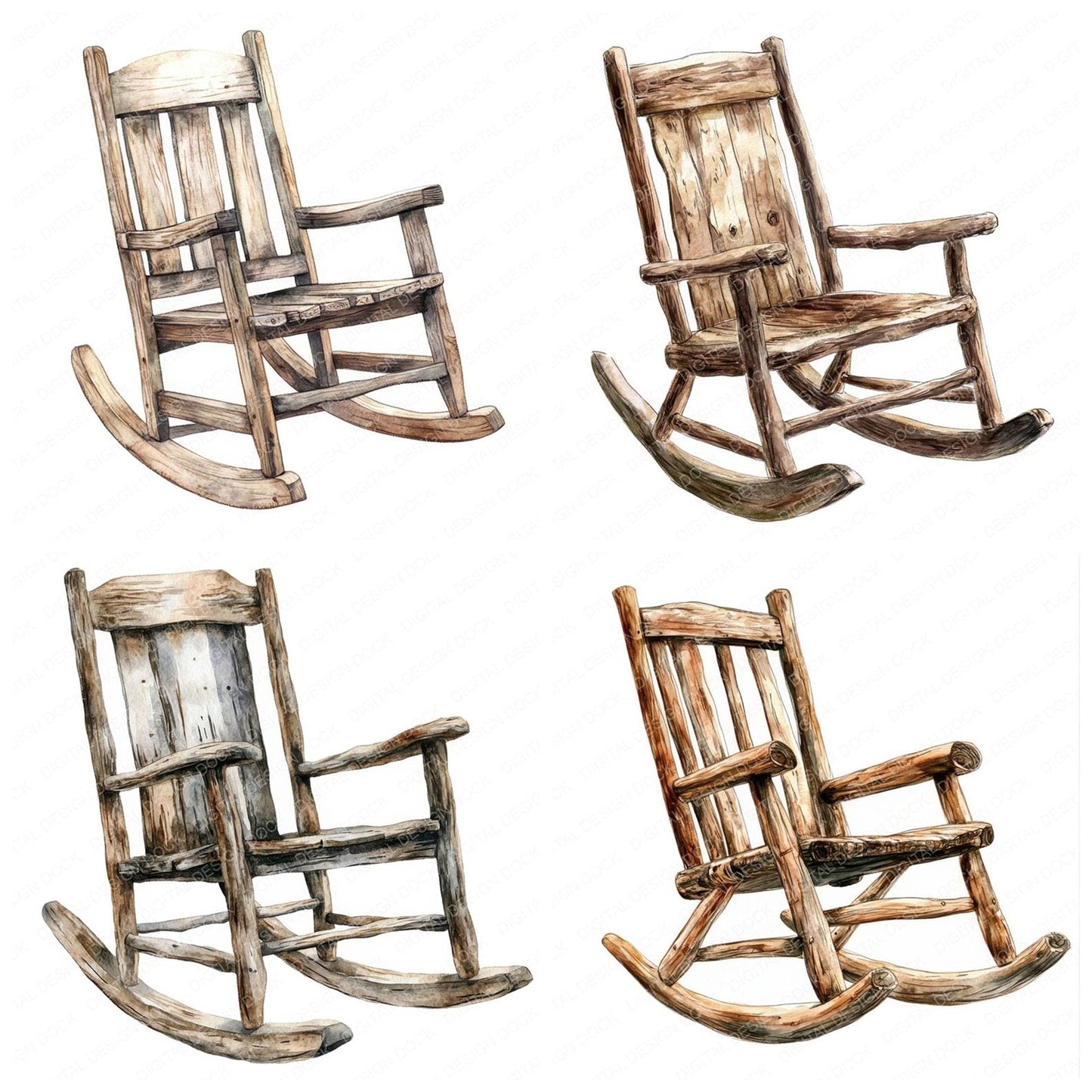 Vintage Rocking Chair Clipart Set (DDD006912)
