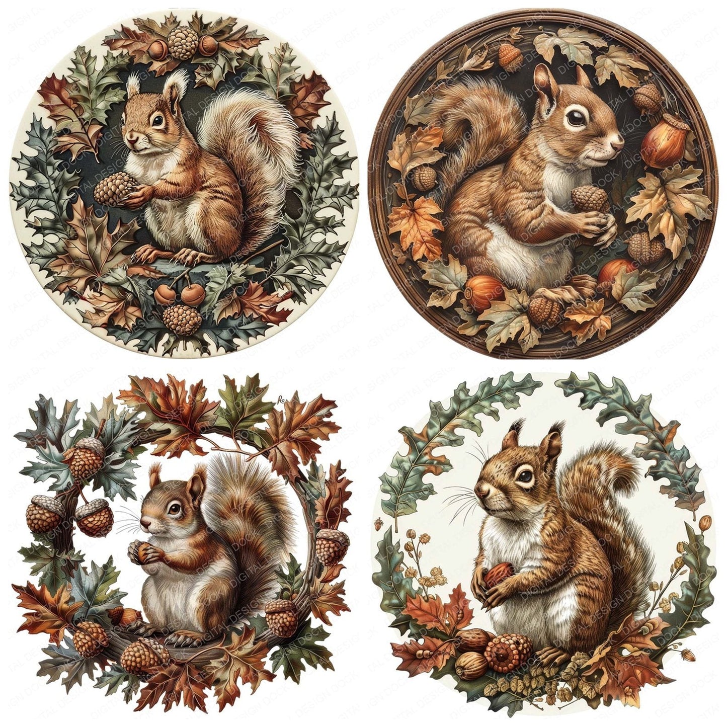 Vintage Squirrel Illustration Clipart Set (DDD006922)