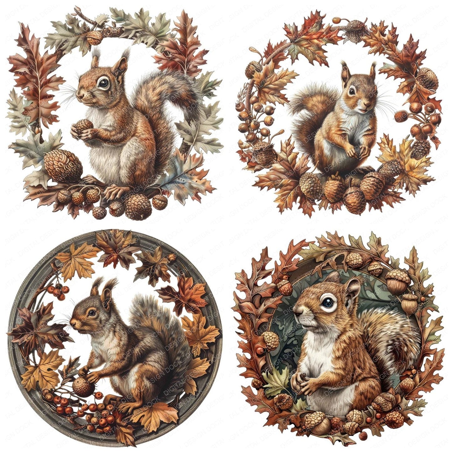Vintage Squirrel Illustration Clipart Set (DDD006922)