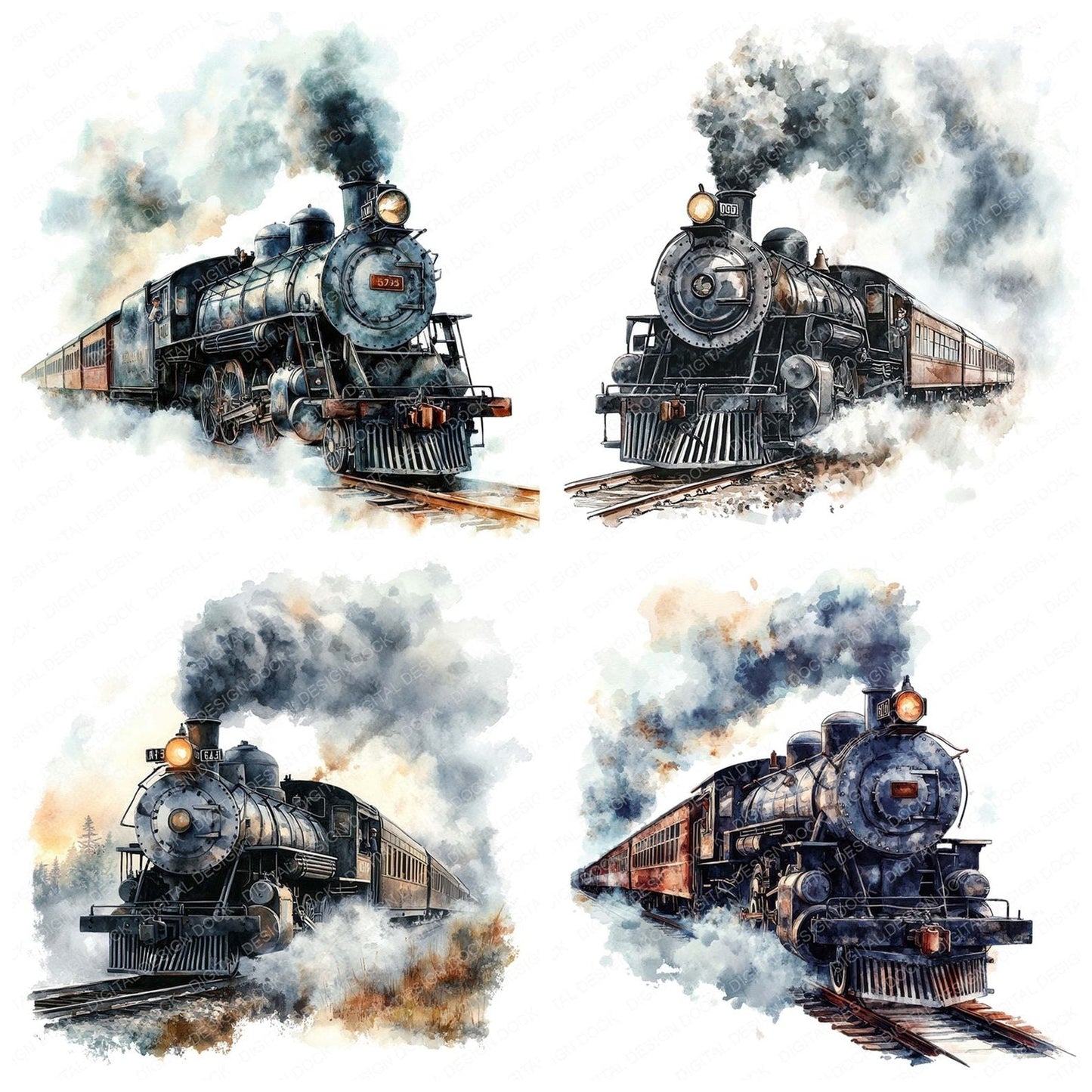 Vintage Steamtrain Clipart Set (DDD006923)