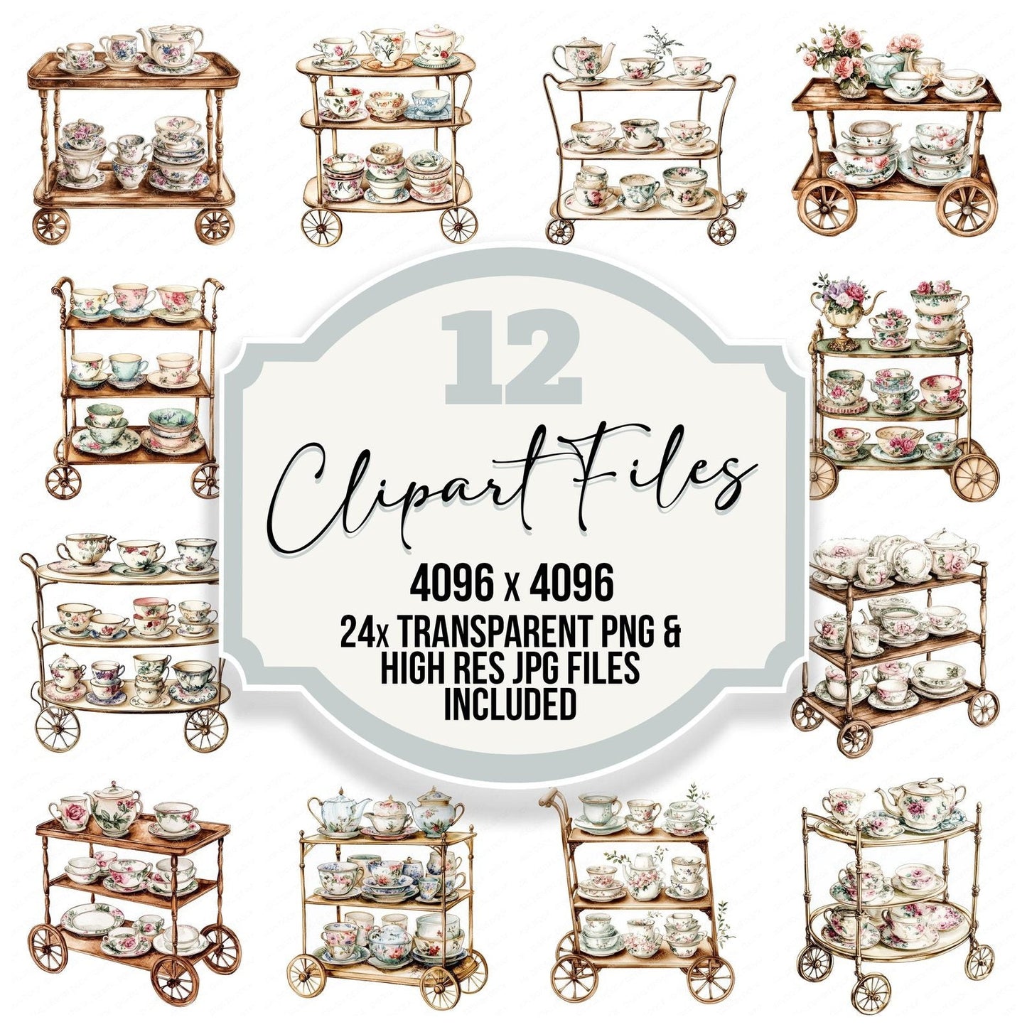 Vintage Tea Trolley Clipart Set (DDD006924)