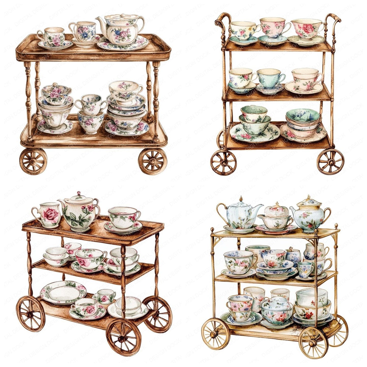 Vintage Tea Trolley Clipart Set (DDD006924)