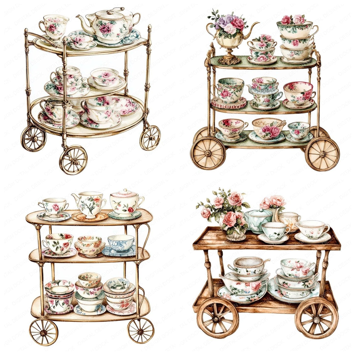 Vintage Tea Trolley Clipart Set (DDD006924)