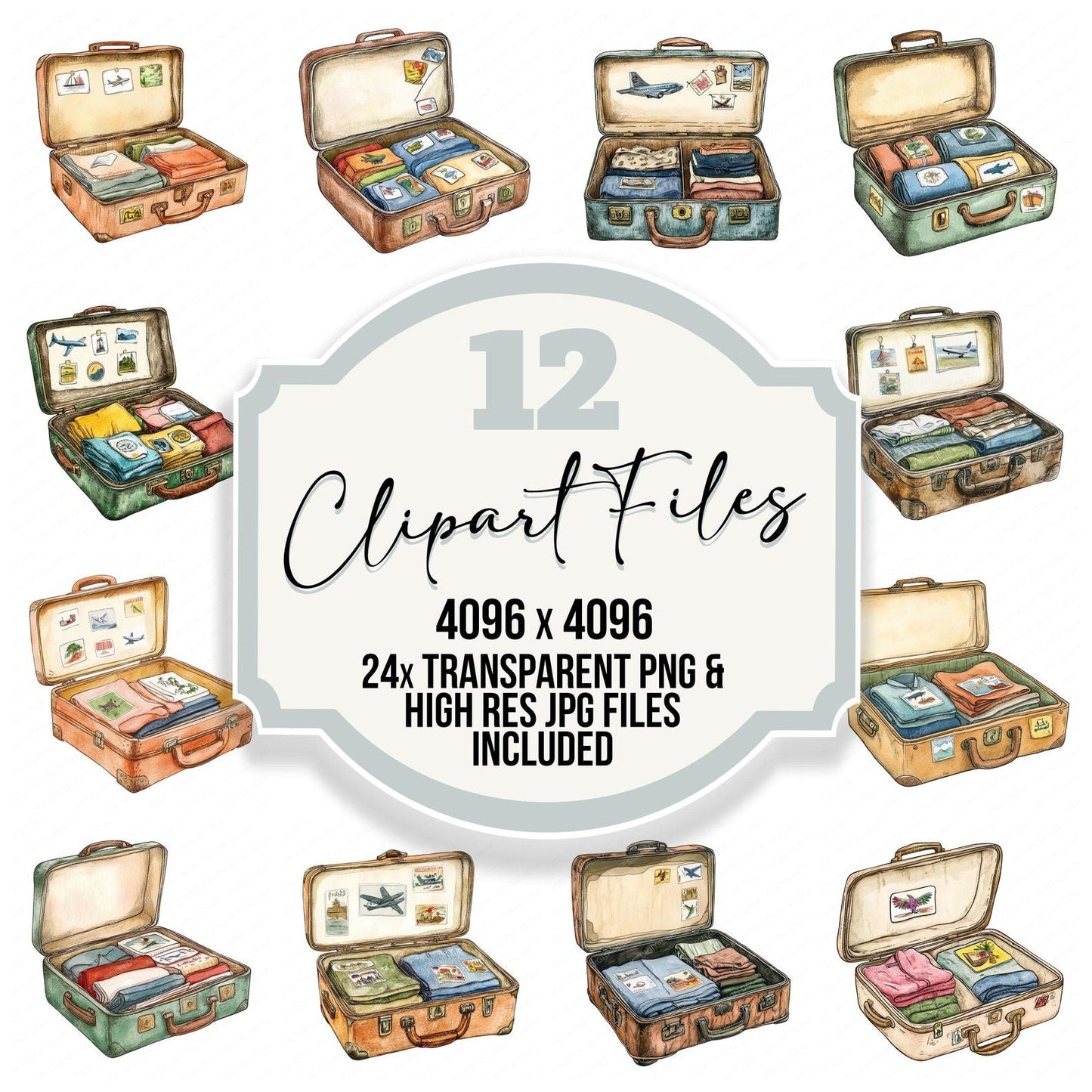 Vintage Travel Suitcase Clipart Set (DDD006930)