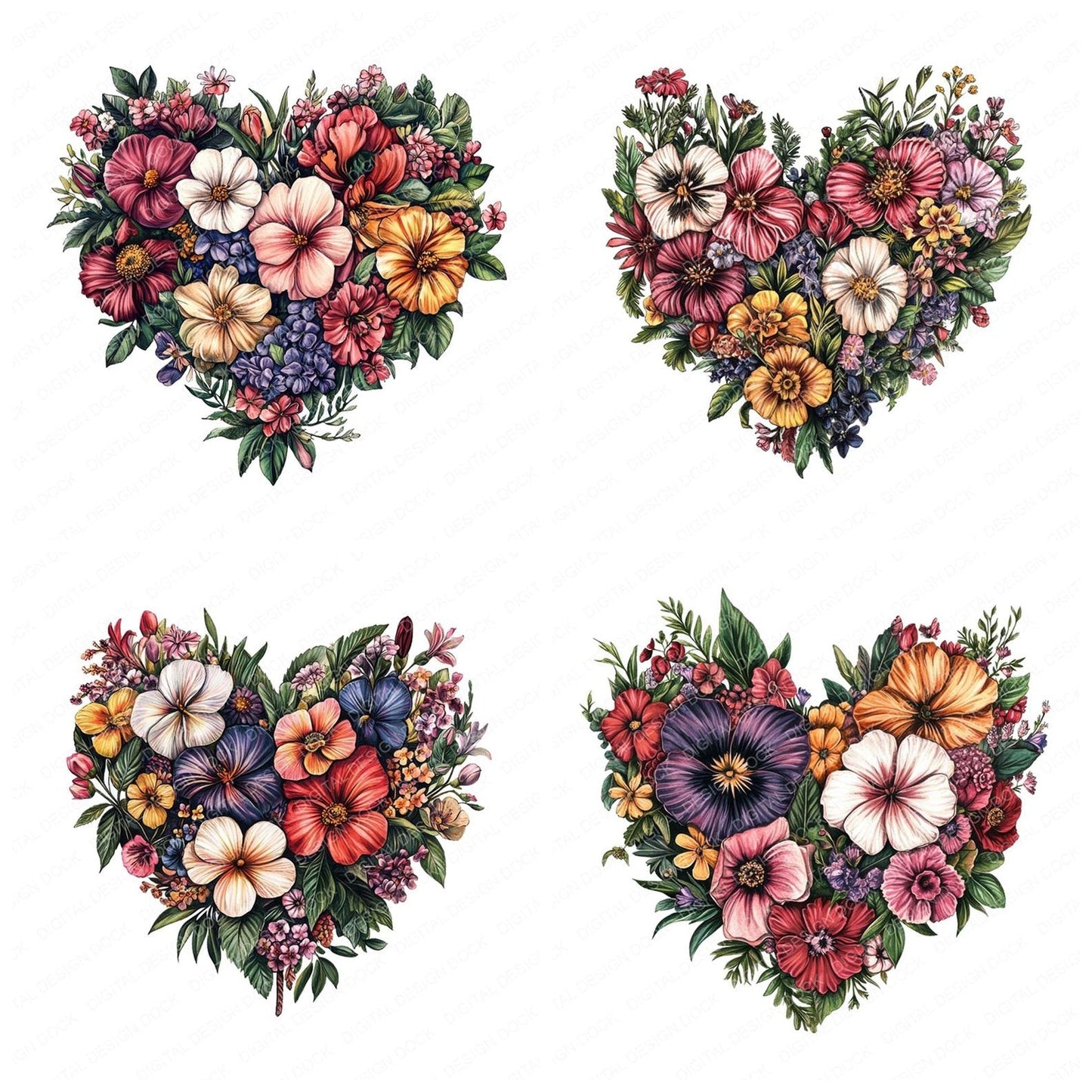 Vintage Watercolour Heart Shape Clipart Set (DDD006941)